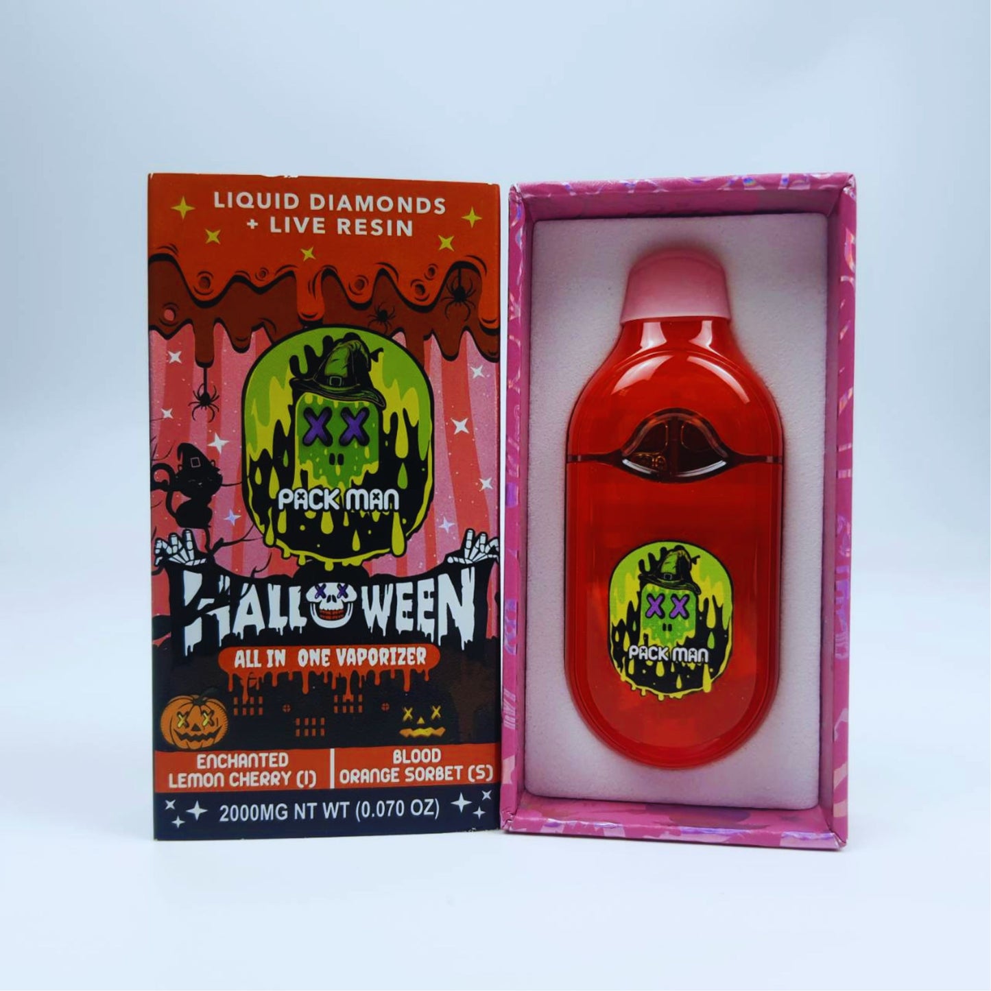 PACK MAN - LIQUID DIAMONDS + LIVE RESIN HALLOWEEN 2.0ML | ENCHANTED LEMON CHERRY (I) | BLOOD ORANGE SORBET (S)