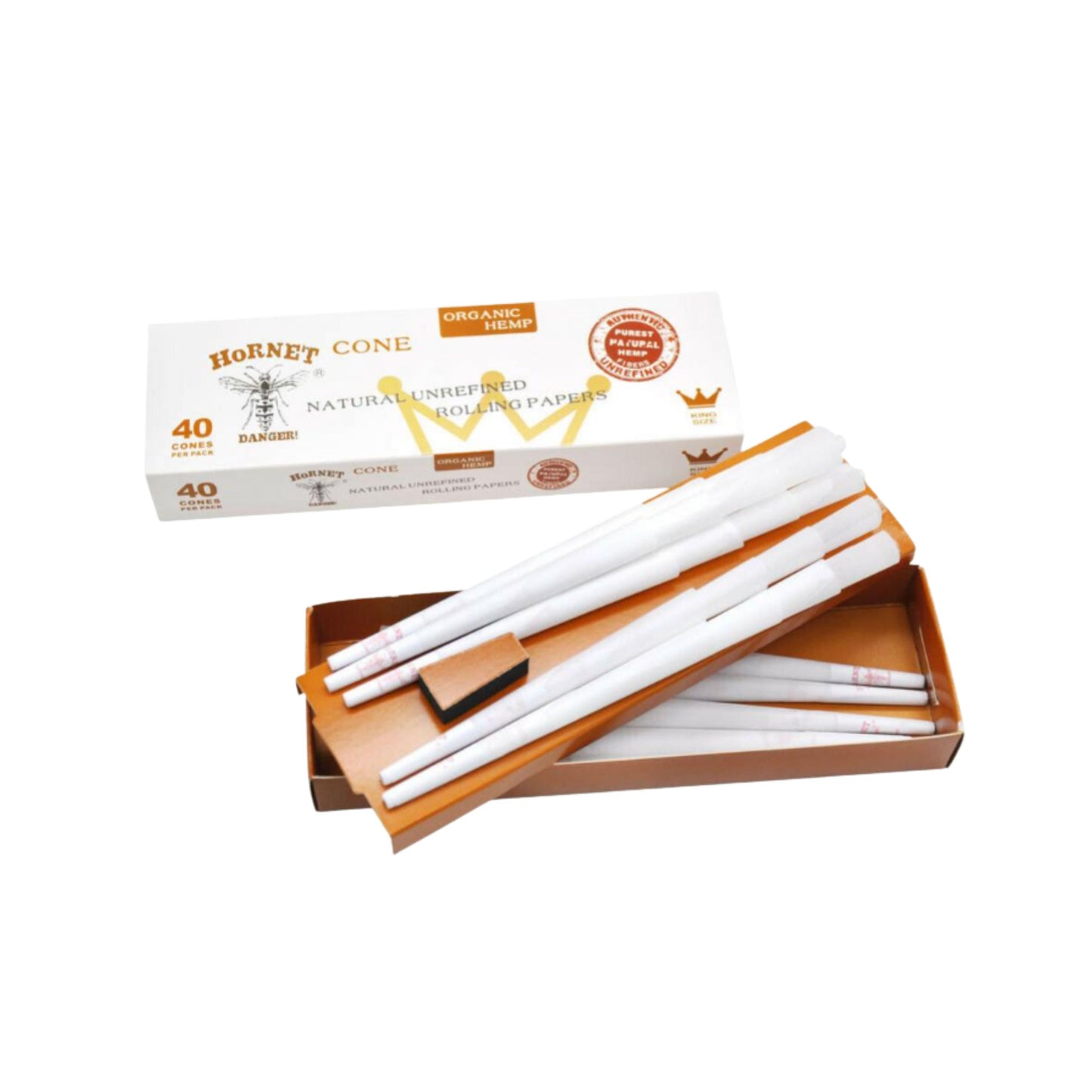 ROLLING PAPER | HORNET WHITE KINGSIZE ORGANIC HEMP PRE - ROLLED CONES