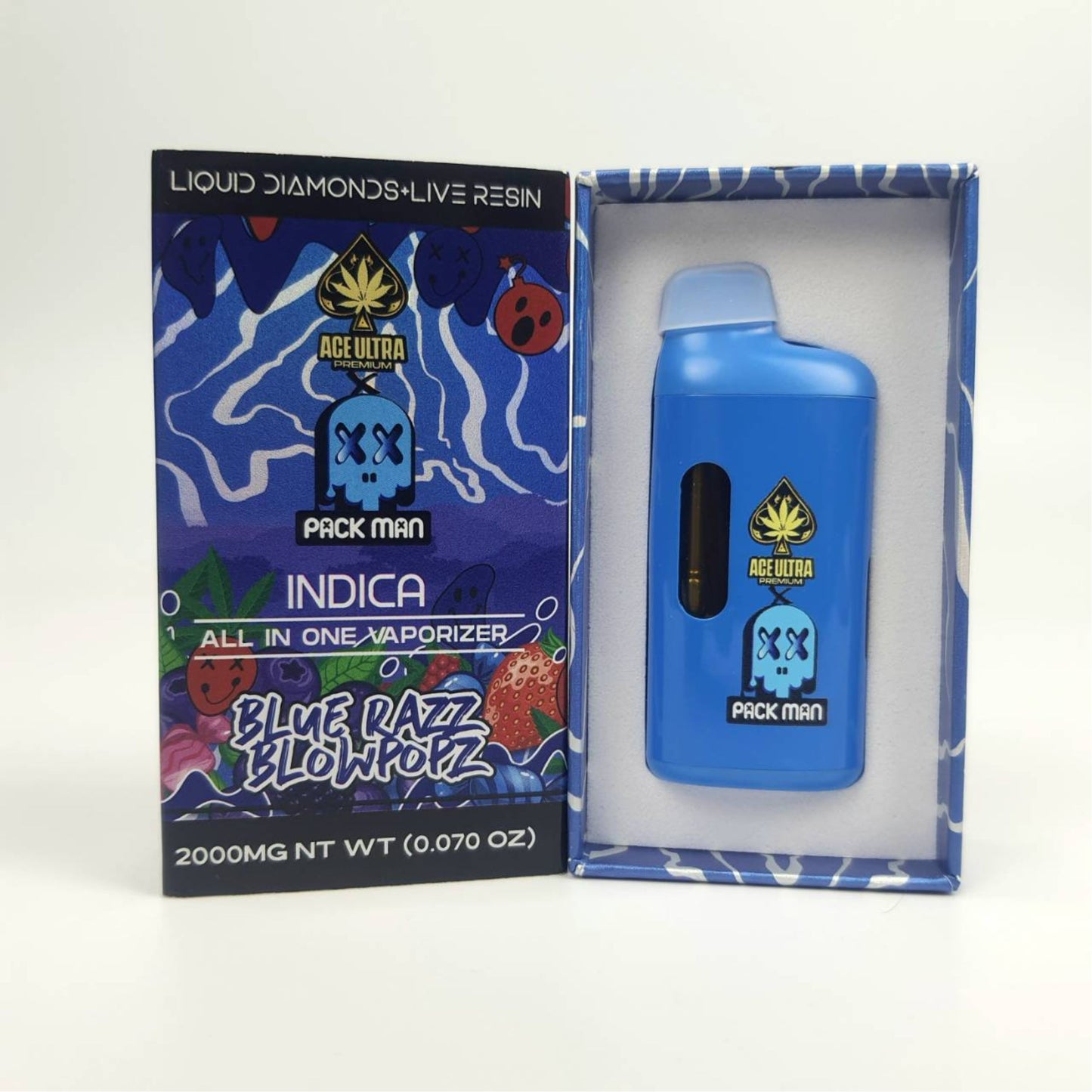 PACK MAN LIQUID DIAMONDS + LIVE RESIN 2.0ML | BLUE RAZZ BLOWPOPZ : INDICA