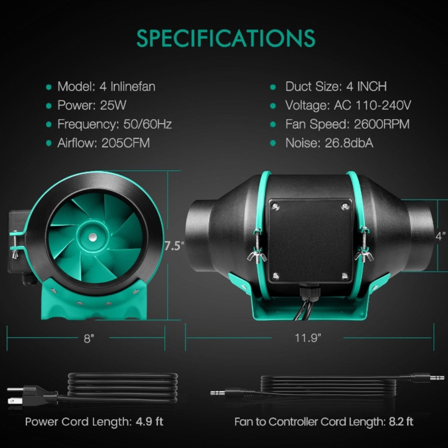 GROWING TOOLS | MARS HYDRO 4 INCH INIINE DUCT FAN WITH SPEED CONTROLLER