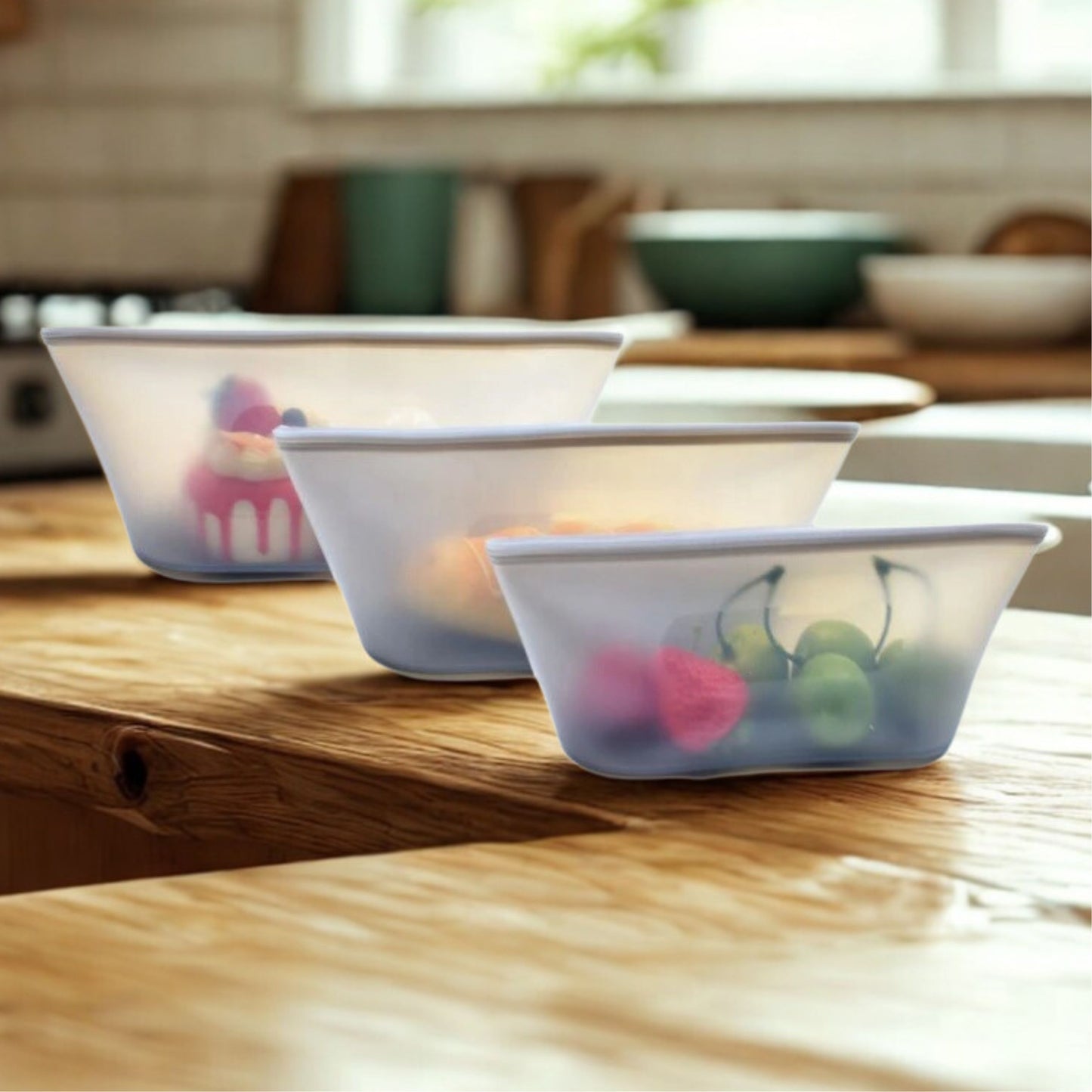 REUSABLE SILICONE FOOD STORAGE BAGS 8 BAGS PER SET