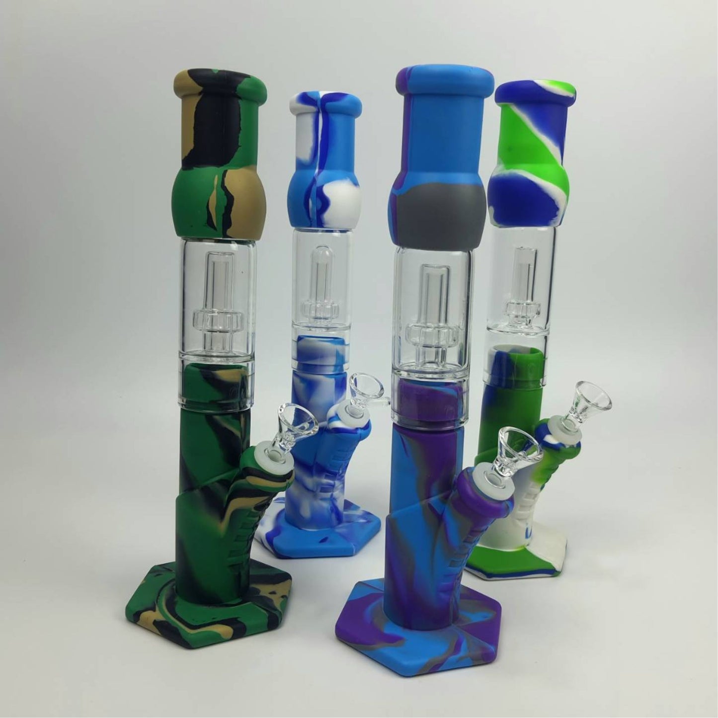 Glass Bong | SILICONE BONG WITH GLASS FILTER PERCOLATOR 14 INCH