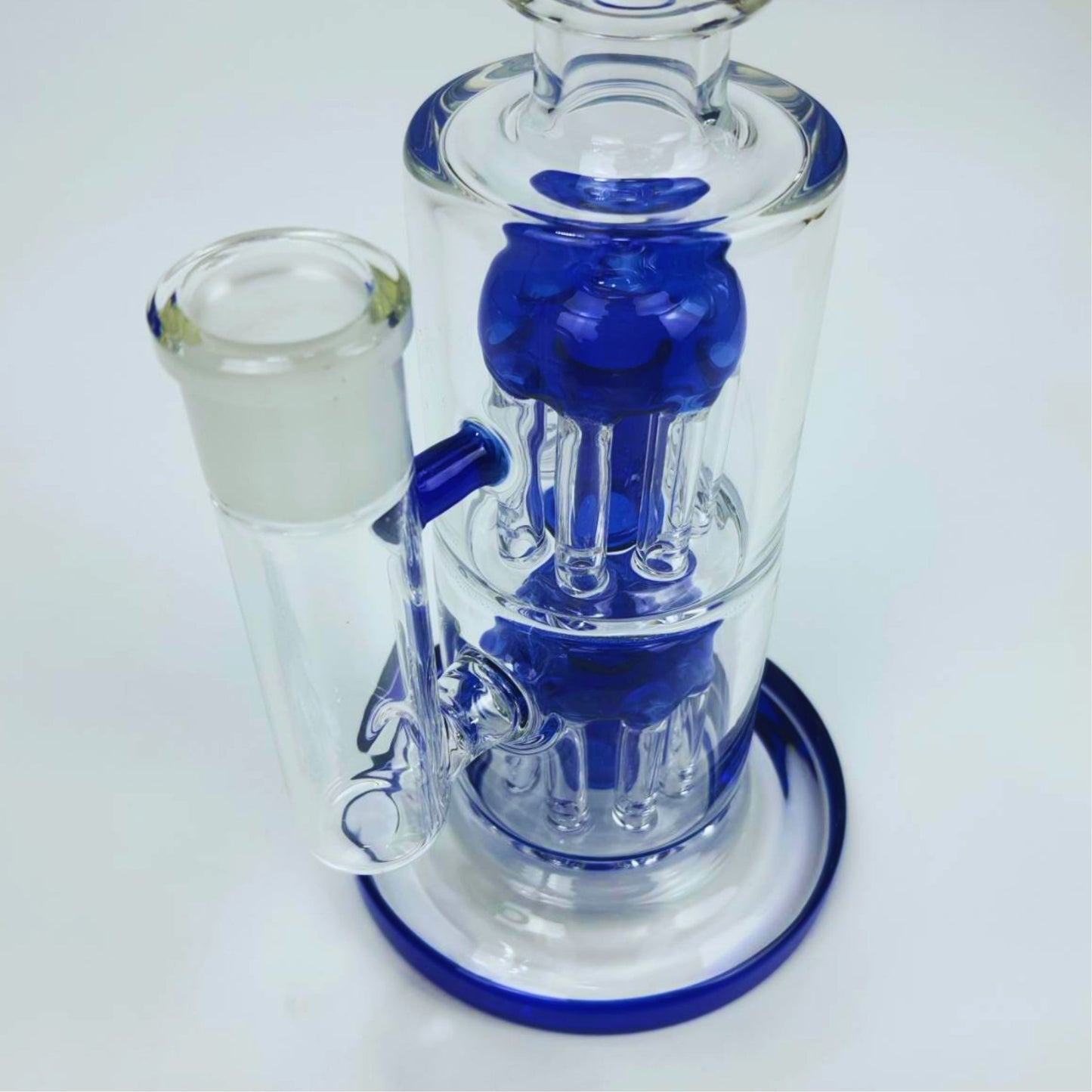 GLASS BONG | STRAIGHT GLASS RIG 10.5 INCH 18MM JOINT BUILT IN DOUBLE WATERFALL PERC - 16 ARM DIFFUSER THICKEN BASE AND COLOR TOP
