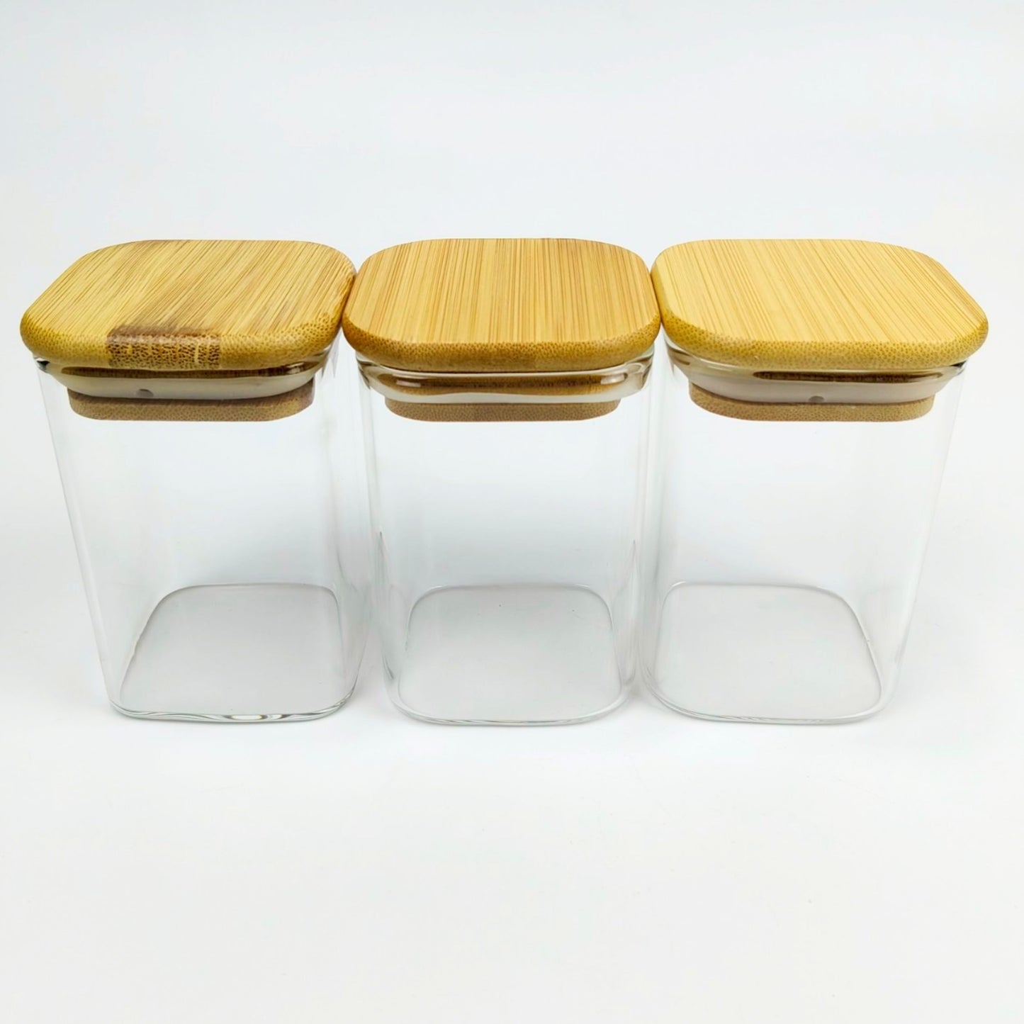 GLASS JAR | SQUARE GLASS JAR WITH WOODEN LID SIZE: 60 x 90MM - 200ML