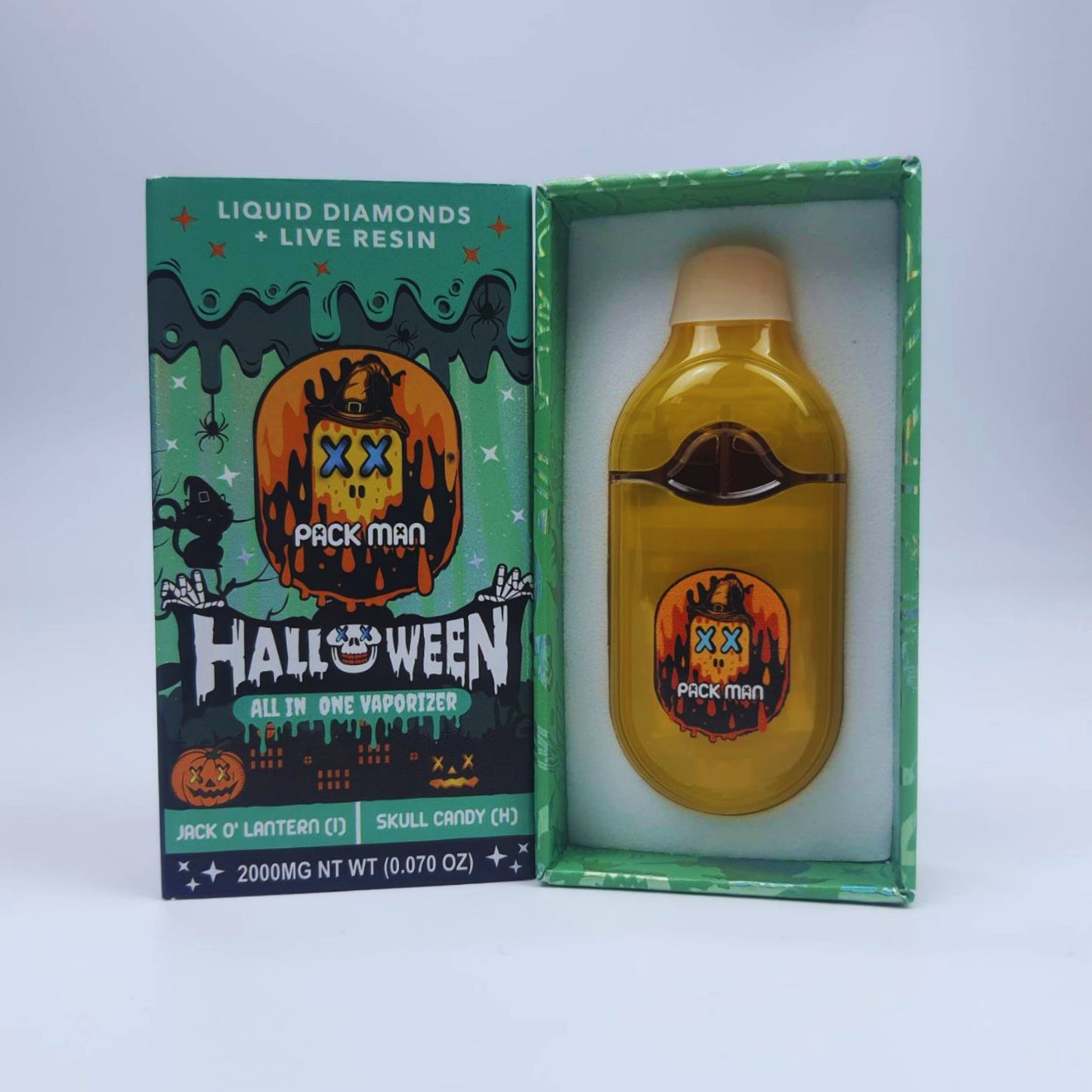 PACK MAN - LIQUID DIAMONDS + LIVE RESIN HALLOWEEN 2.0ML | JACK O’ LANTERN (I) | SKULL CANDY (H)