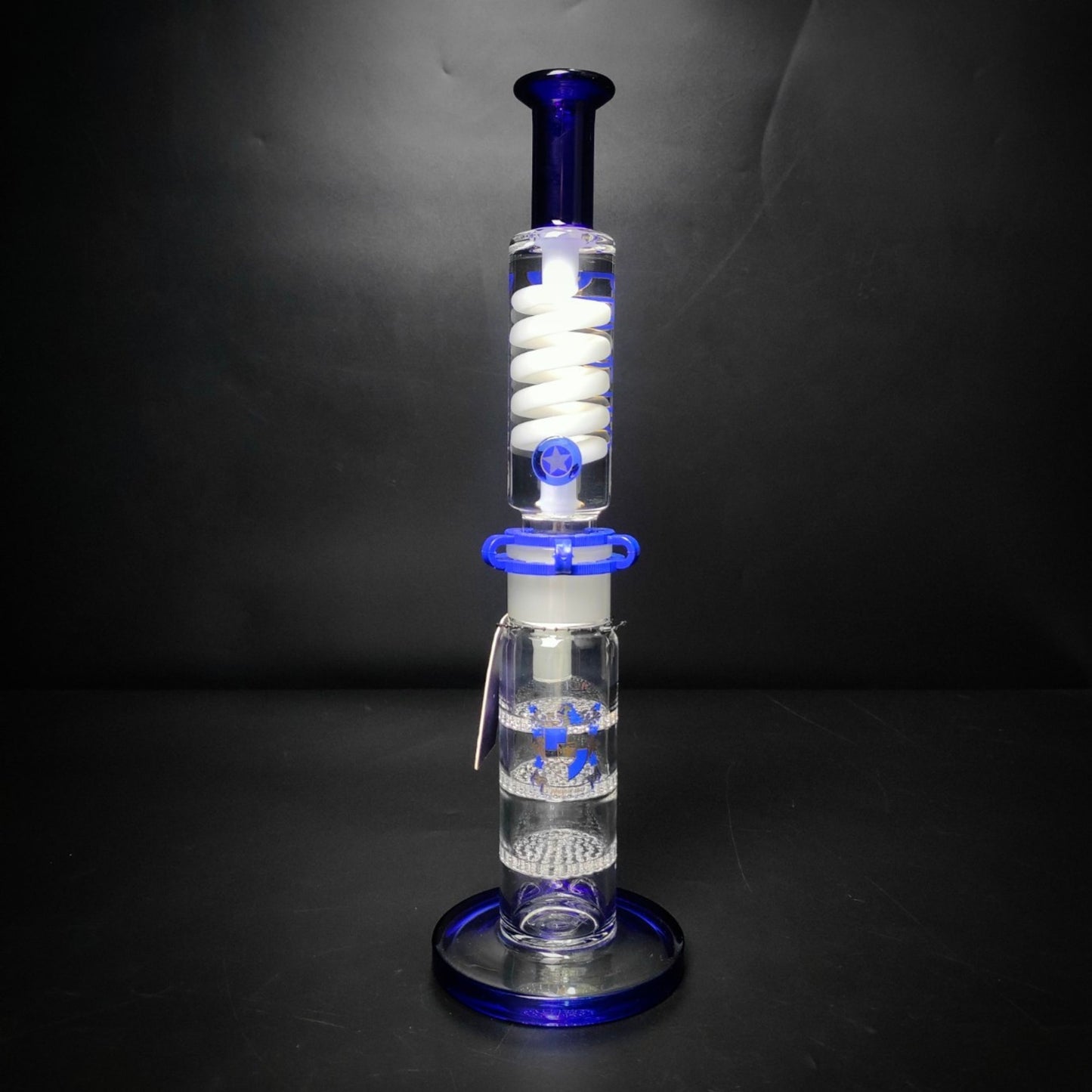 Glass Bong | PHOENIX STAR STRAIGHT LEGO WITH TRIPLE HONEYCOMB PERCOLATOR 15INCH | WHITE CLIP