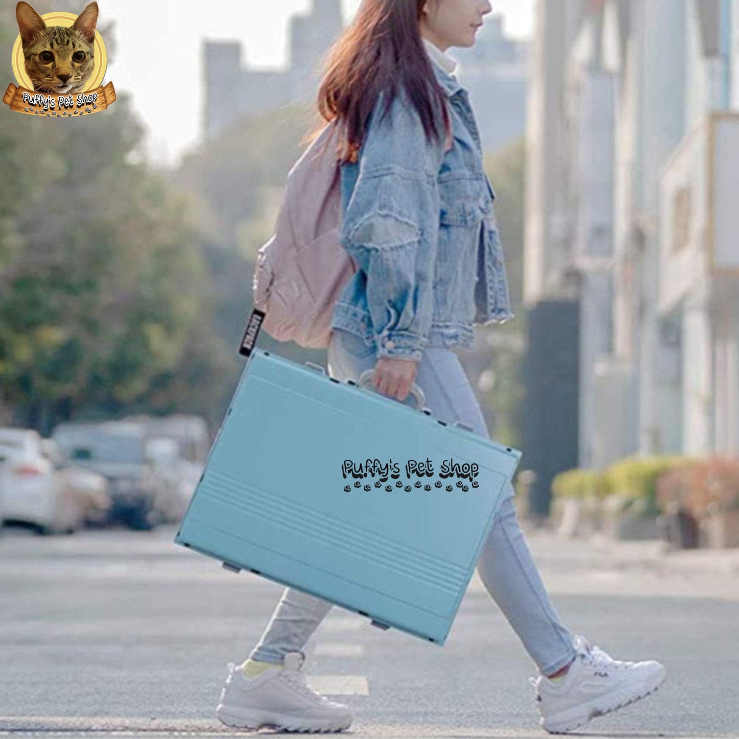 Puffy's Pet Shop | Foldable Cat Litter Box with Scoop set ห้องน้ำแมวแบบพับเก็บได้ พร้อมไม้ตักทรายในชุด ขนาดกาง 46.3 x 53.5 x 41.5 ซม