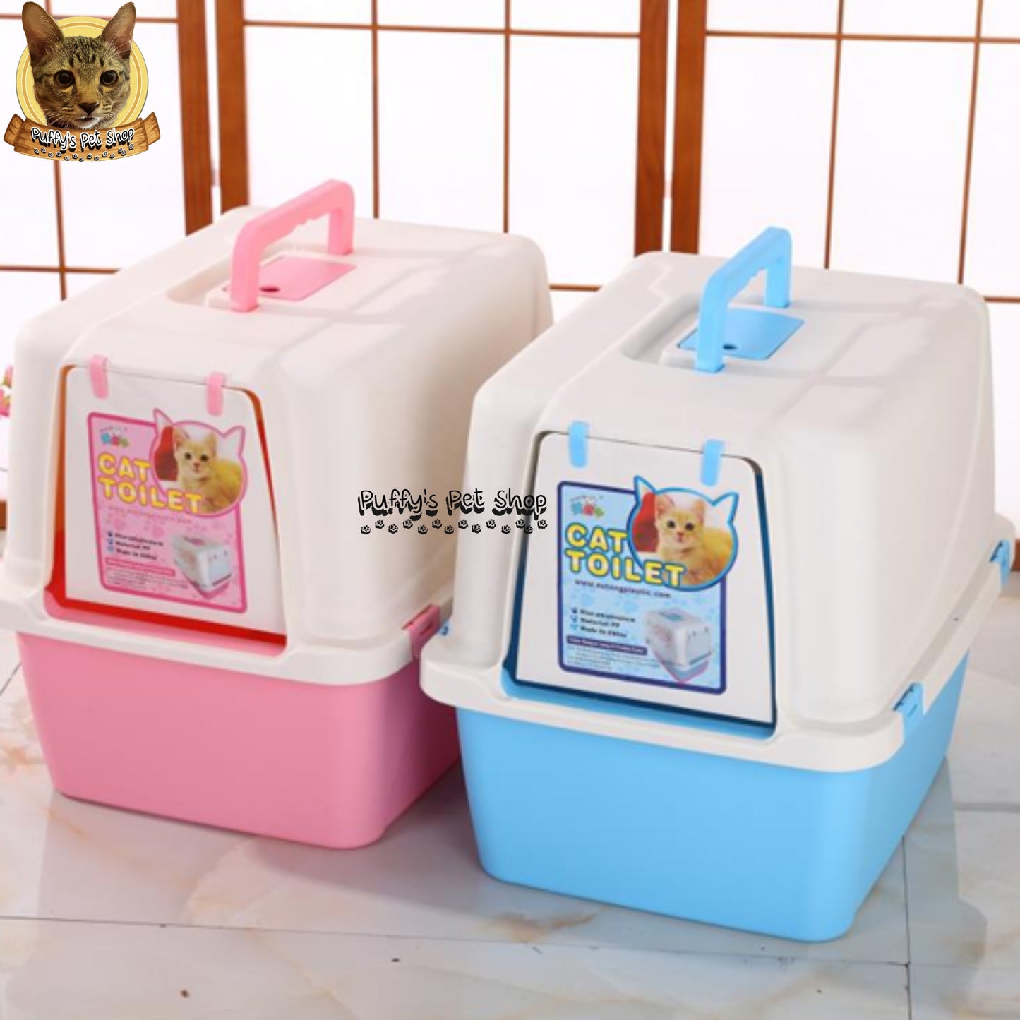 Puffy's Pet Shop | Closed-Top Cat Toilet ห้องน้ำแมวทรงปิด พร้อมหน้าต่างด้านบนปรับเปิด – ปิด ลดกลิ่นไม่พึงประสงค์ได้ ขนาด 49 x 40 x 42 ซม