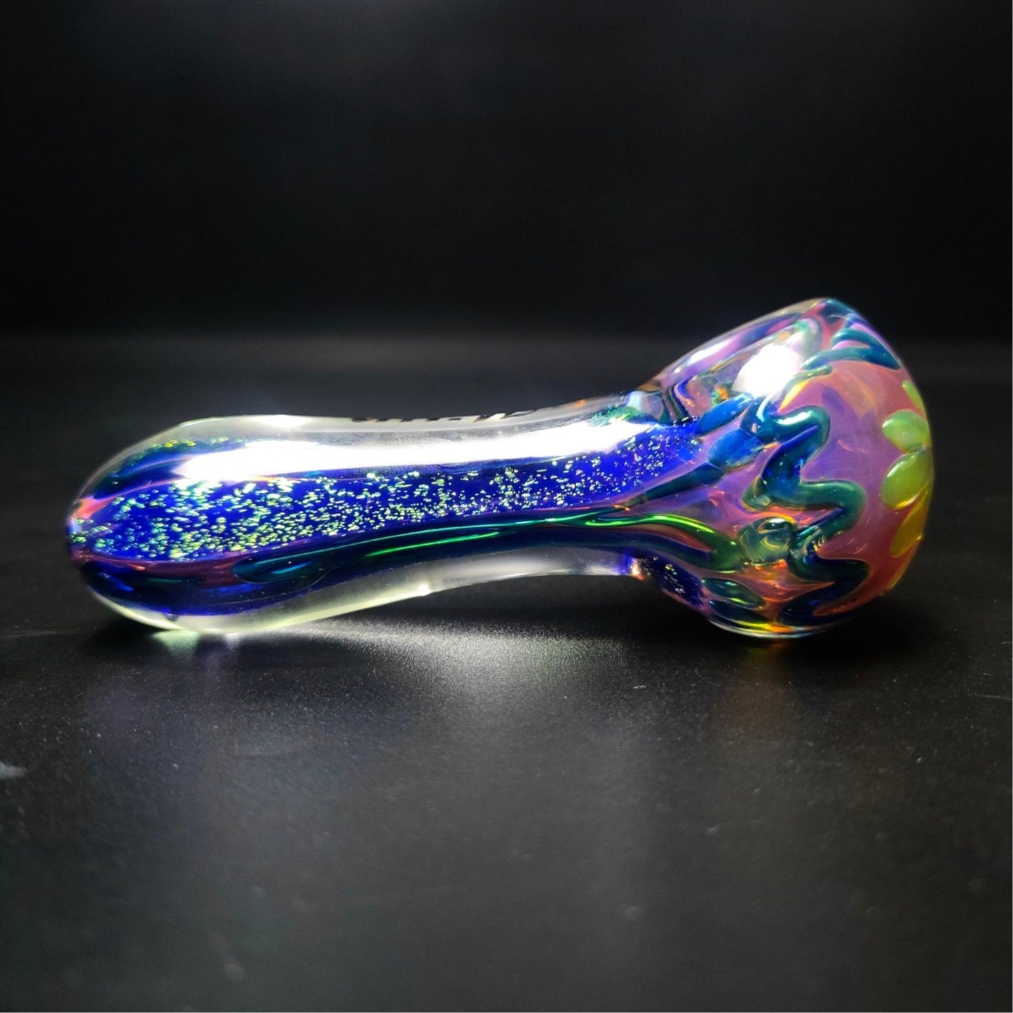 PIPE | HITTN BLUE ALIEN DICHROIC GLASS SPOON PIPE 4 INCH