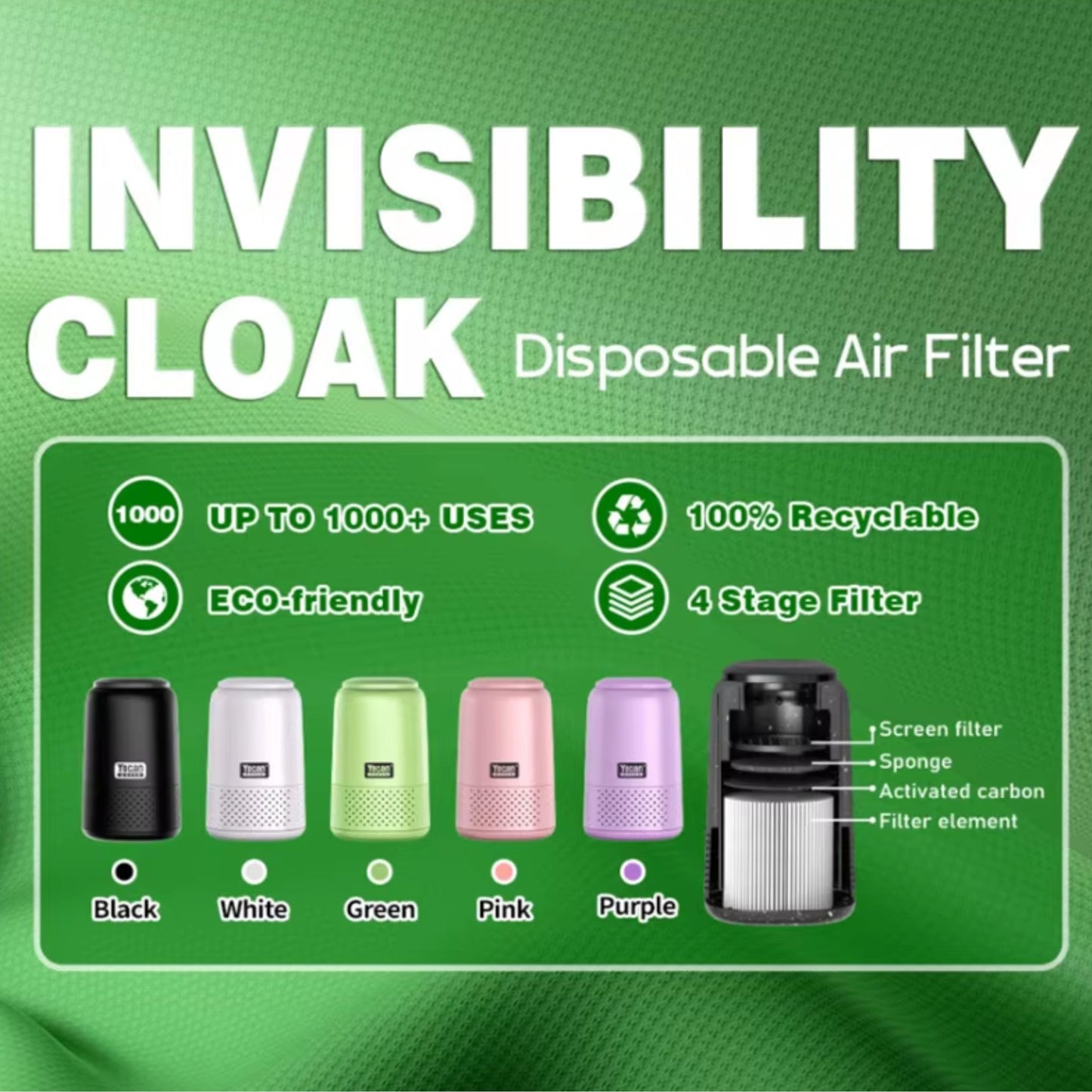 YOCAN | GREEN LNVISIBILITY CLOAK PERSONAL AIR FILTER