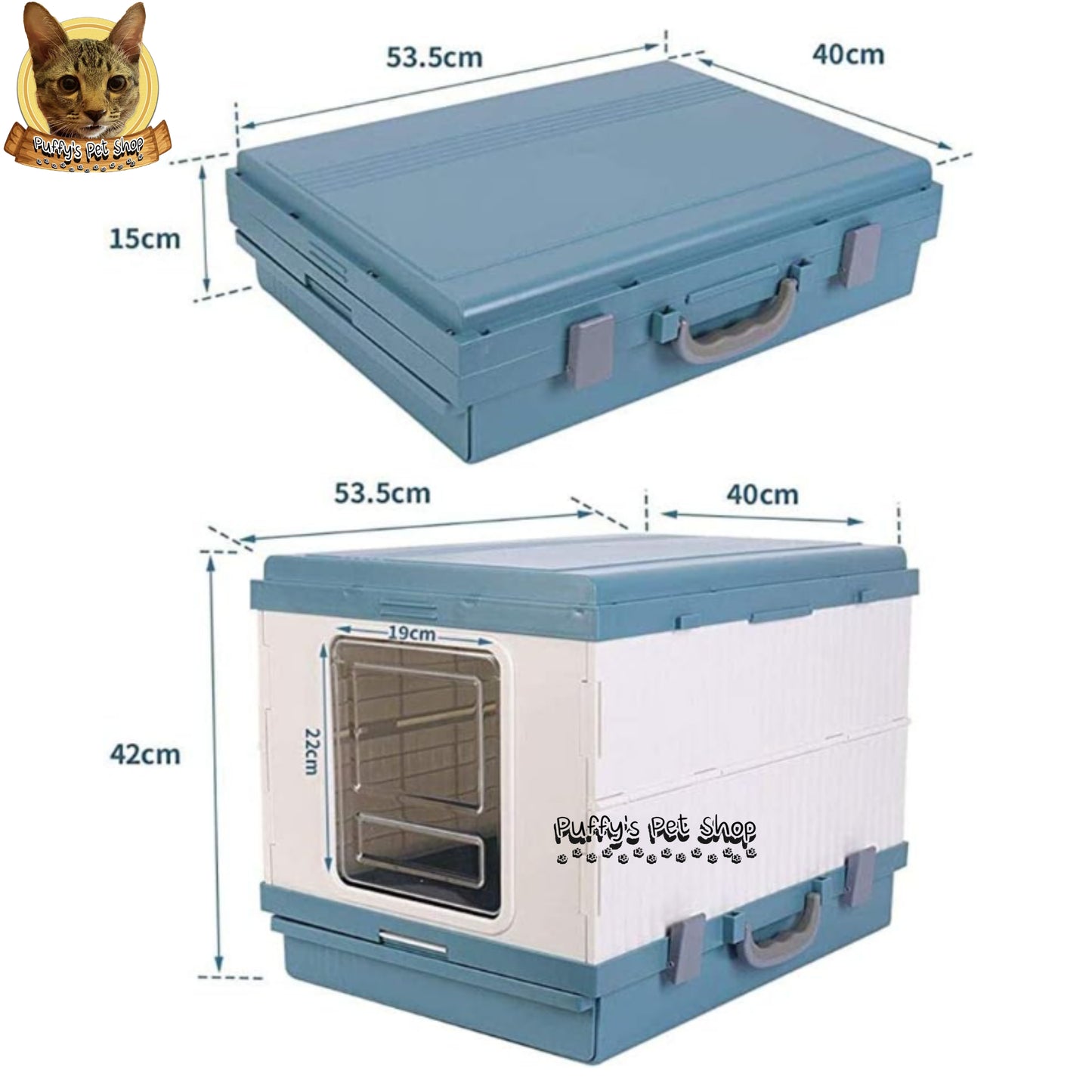 Puffy's Pet Shop | Foldable Cat Litter Box with Scoop set ห้องน้ำแมวแบบพับเก็บได้ พร้อมไม้ตักทรายในชุด ขนาดกาง 46.3 x 53.5 x 41.5 ซม