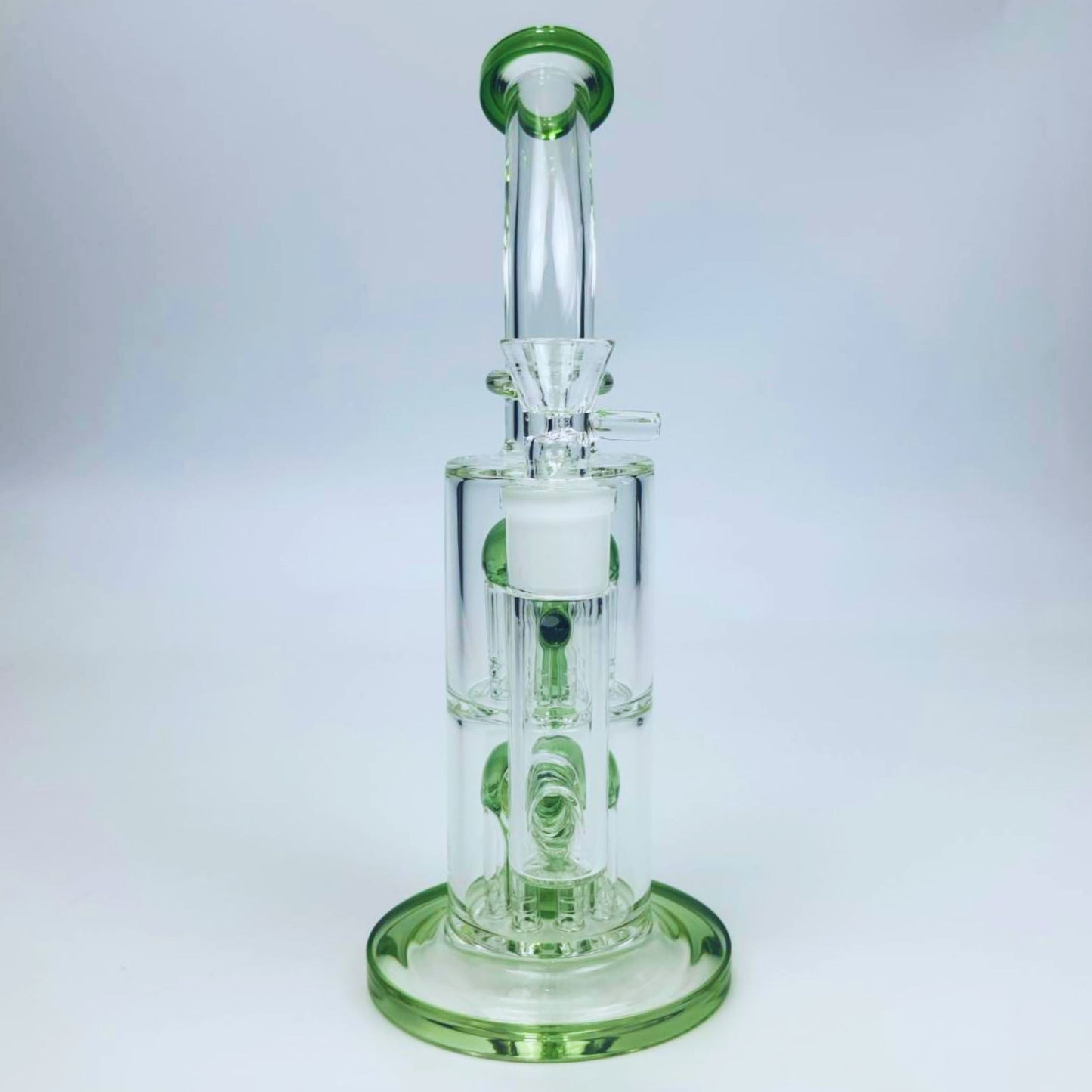 GLASS BONG | STRAIGHT GLASS RIG 10.5 INCH 18MM JOINT BUILT IN DOUBLE WATERFALL PERC - 16 ARM DIFFUSER THICKEN BASE AND COLOR TOP