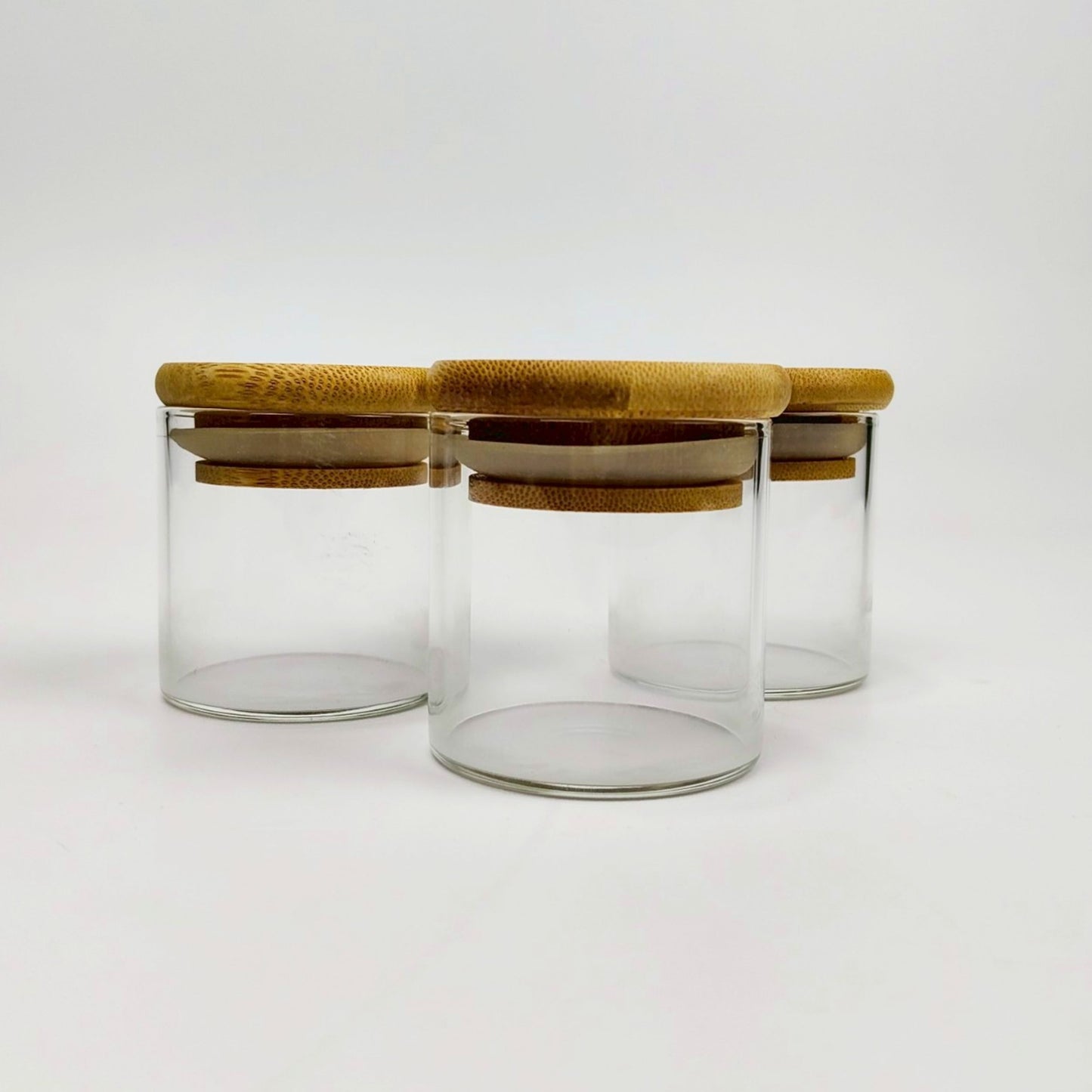 GLASS JAR | SMALL GLASS JAR WITH WOODEN LID SIZE: 50 x 50MM - 50ML