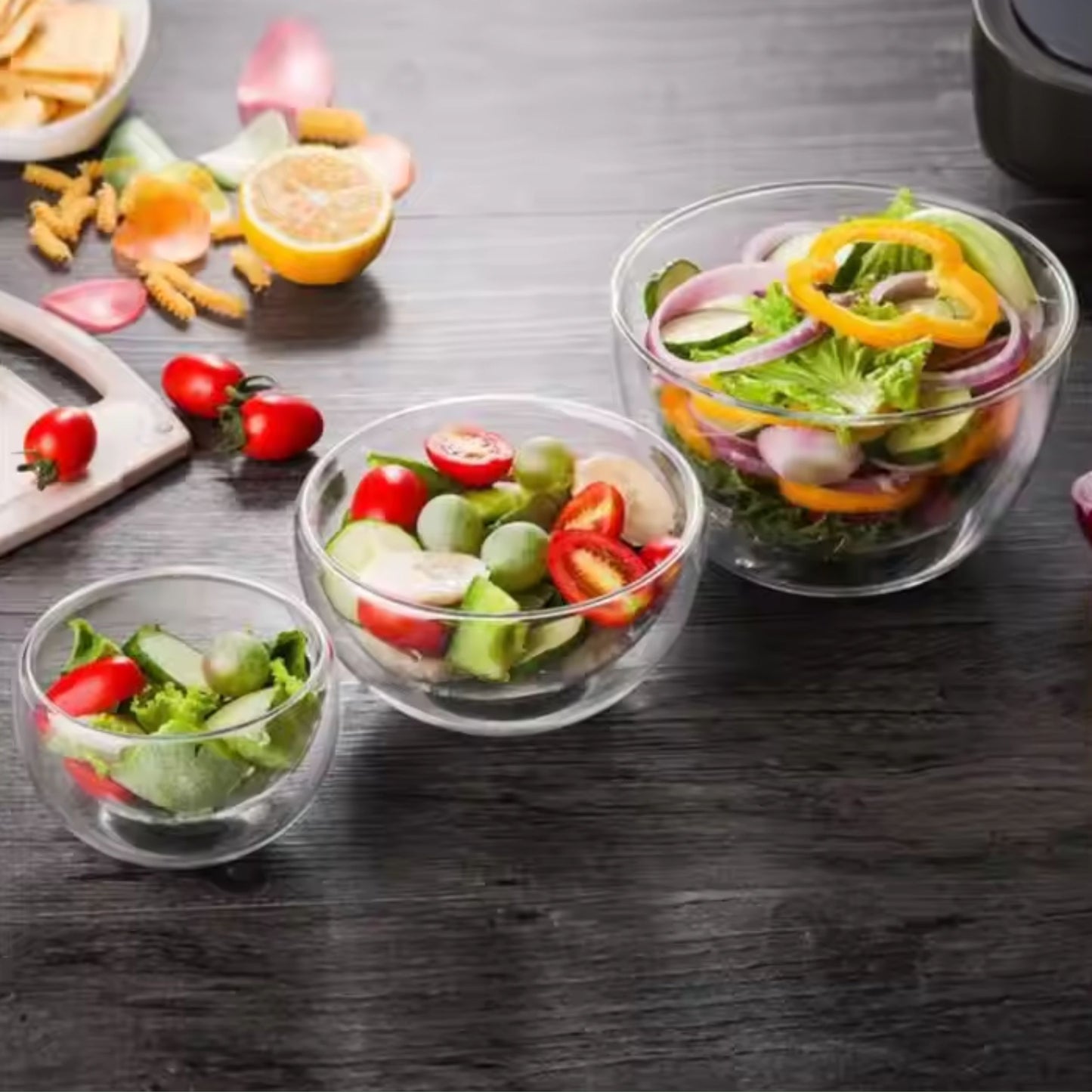 ชามแก้วสองชั้น กันร้อน กันเย็น ขนาด 500ml ผลิตจากแก้วโบโลซิลิเกต สำหรับเสริ์ฟซุบ น้ำแกง ขนมหวาน ผลไม้ และอื่น ๆ