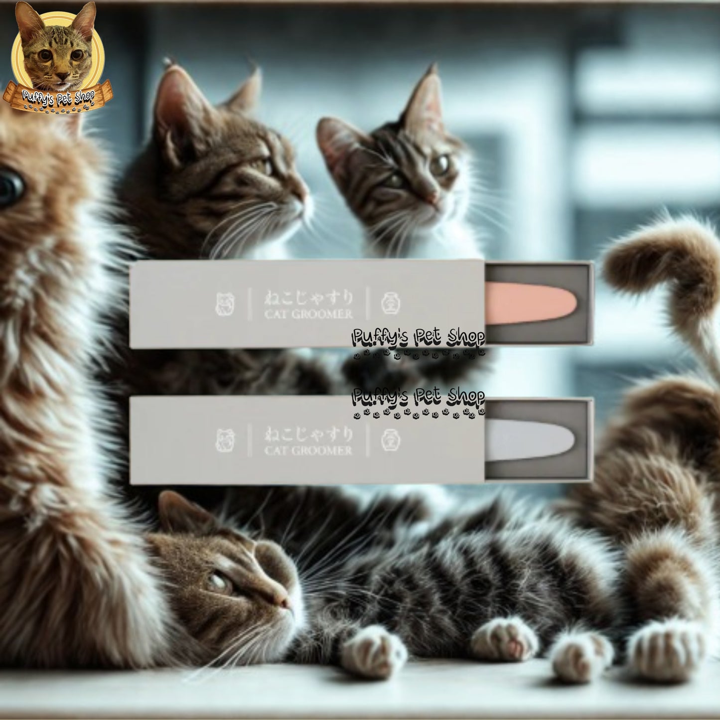 Puffy's Pet Shop | Cat Tongue Groomer แปรงขนแมวจำลองผิวสัมผัสลิ้นแมว สำหรับหวี ขจัดขน และนวดผ่อนคลาย  ขนาด  21 × 3.6 ซม.