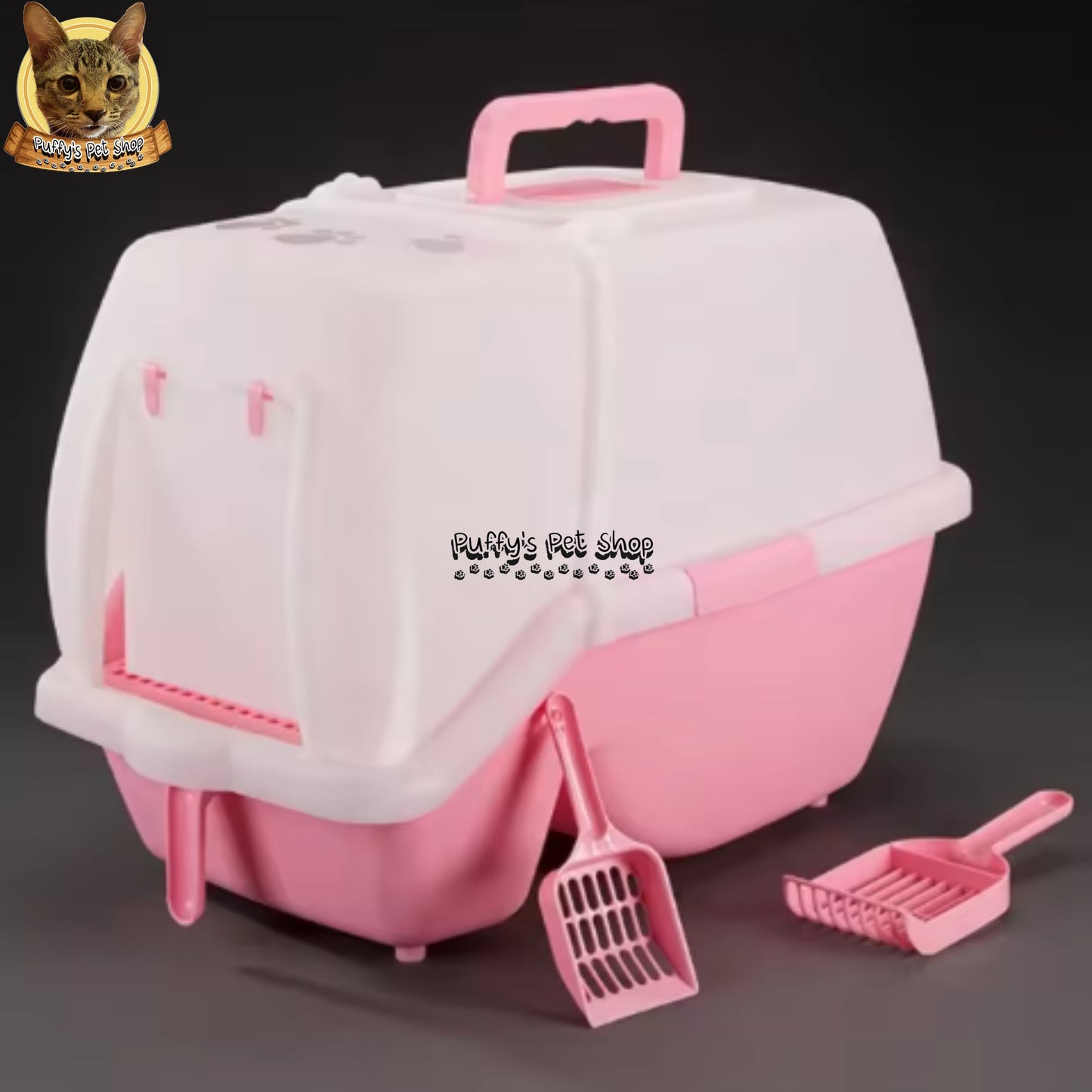 Puffy's Pet Shop | Minimal Cat Toilet ห้องน้ำแมวสไตล์โมเดิร์น พร้อมอุปกรณ์พลั่วตักทราย ขนาด 54 x 46 x 44 ซม