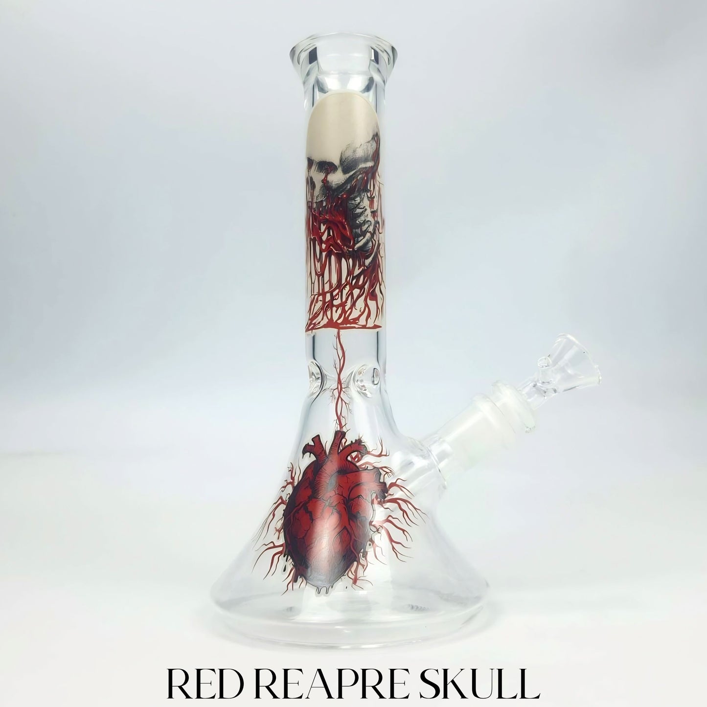 GLASS BONG | CRIMSON HEART GLOW IN THE DARK BEAKER 9INCH 5MM THICKNESS