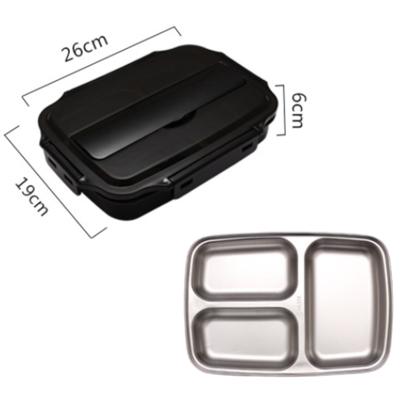 BENTO LUNCH BOX 3 SLOT SIZE 19x26x6 cm | กล่องอาหารกลางวัน กล่องข้าว SUS304 อุ่นอาหารได้โดยน้ำอุ่น