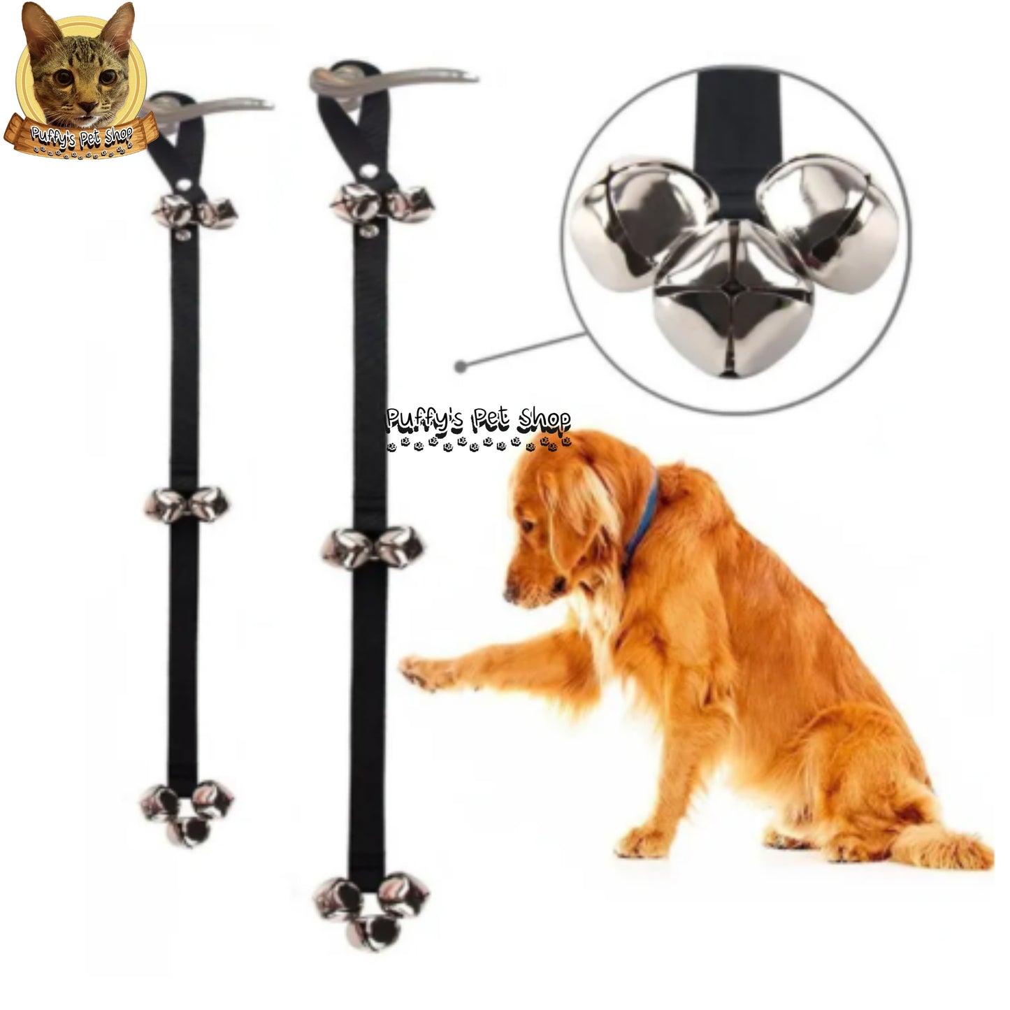 Puffy's Pet Shop |  Dog's Door Bell สายกระดิ่งสำหรับแขวนประตู อุปกรณ์ฝึกสุนัข ยาว 90 ซม
