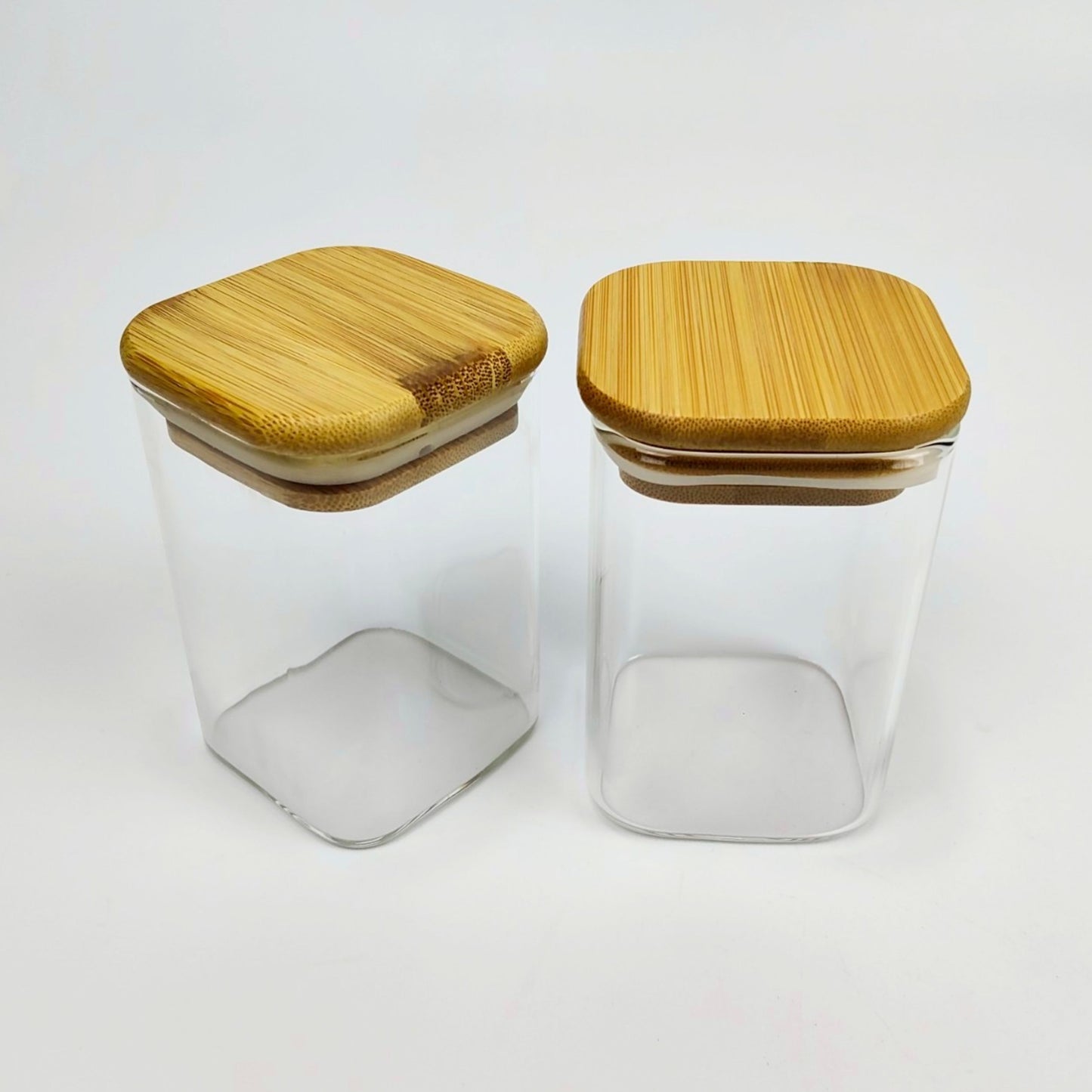 GLASS JAR | SQUARE GLASS JAR WITH WOODEN LID SIZE: 60 x 90MM - 200ML