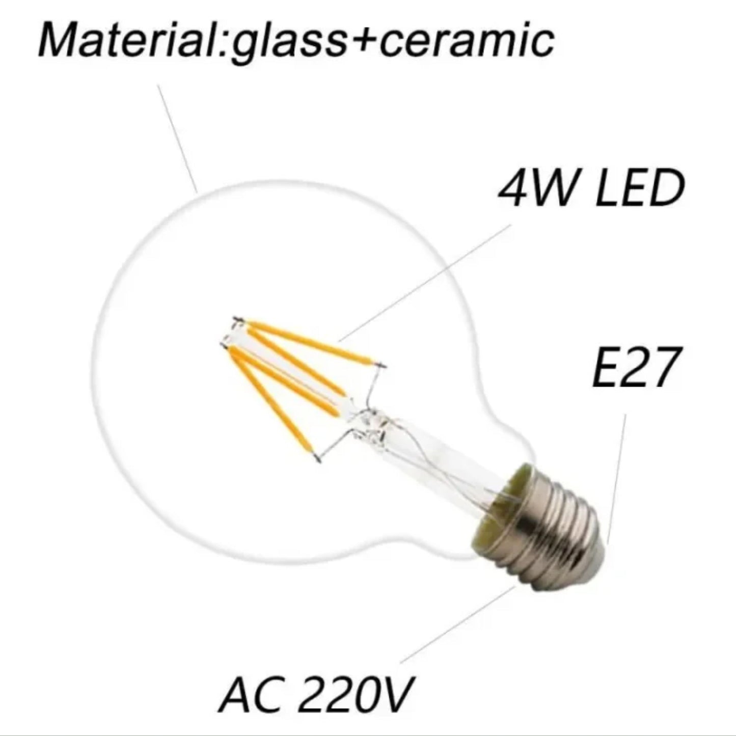 หลอดไฟวินเทจ G95 ฐาน E27 LED Filament  (4W, แสง Warm White)