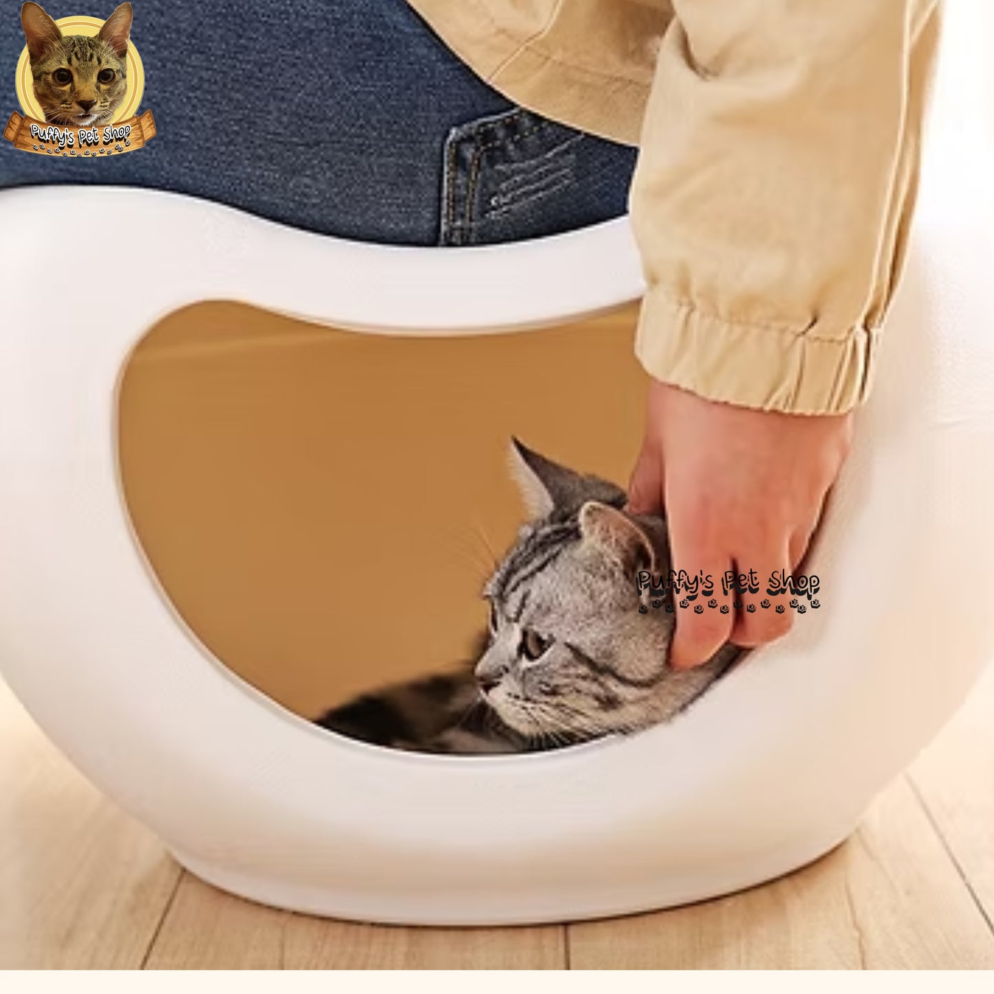 Puffy's Pet Shop | Smiley Cat House with Chair & Storage บ้านแมวหน้ายิ้มพร้อมเก้าอี้และที่วางของ ขนาด: 48 x 42 x 29 ซม.