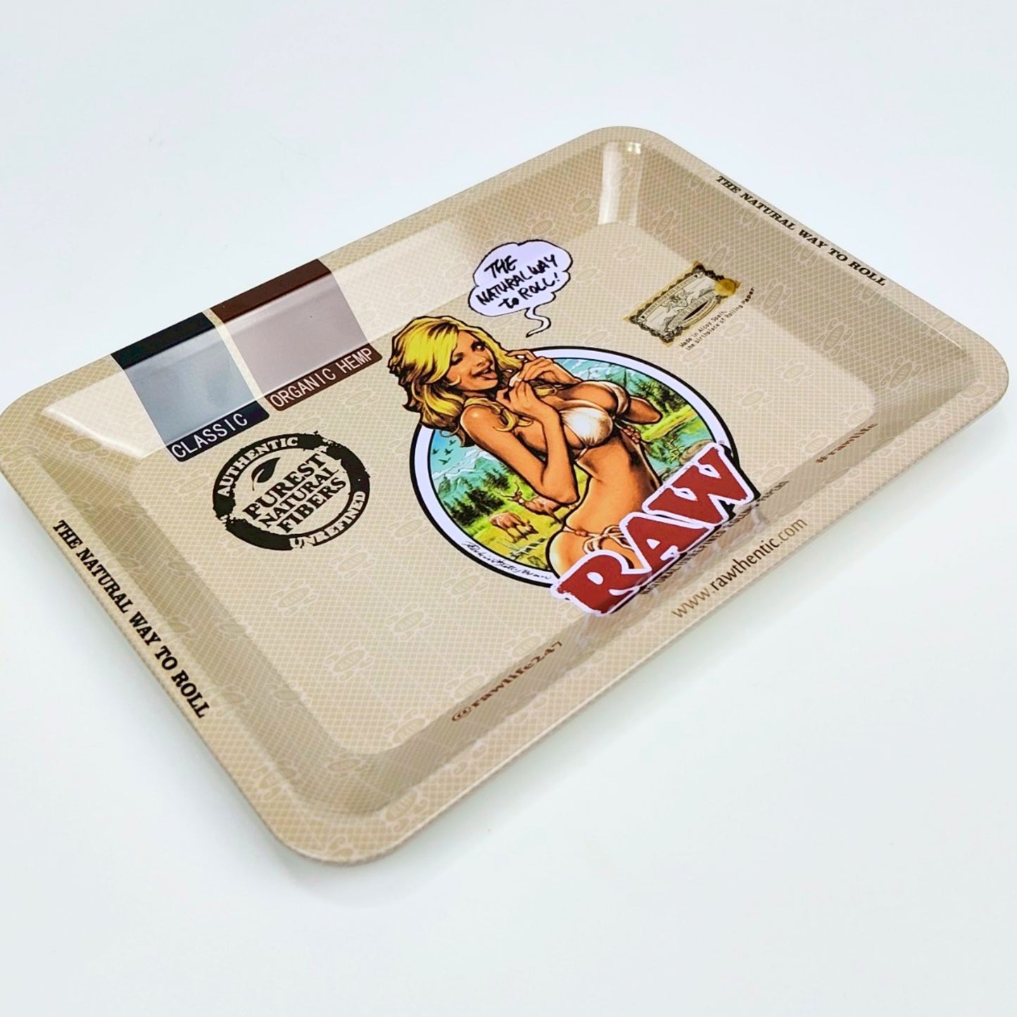 TRAY | RAW - BIKINI GIRL MINI METAL ROLLING TRAY SIZE : 12.5X18 CM