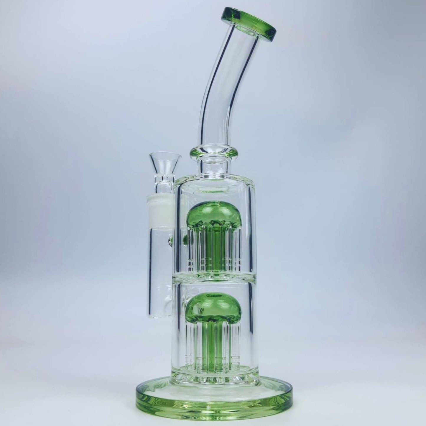 GLASS BONG | STRAIGHT GLASS RIG 10.5 INCH 18MM JOINT BUILT IN DOUBLE WATERFALL PERC - 16 ARM DIFFUSER THICKEN BASE AND COLOR TOP