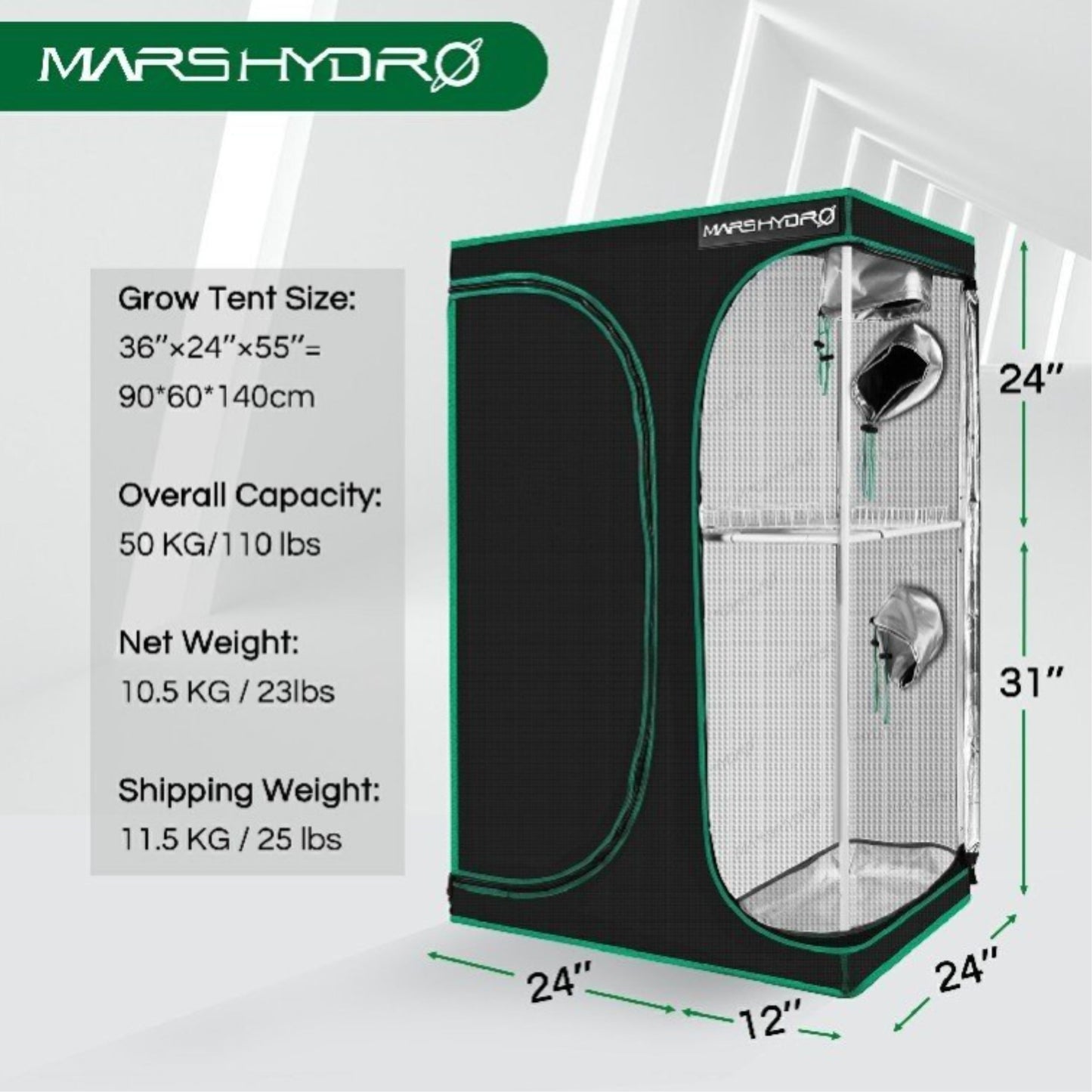 GROWING TOOLS | MASR HYDRO 2 IN 1 GROW TENT 90x60x140 CM