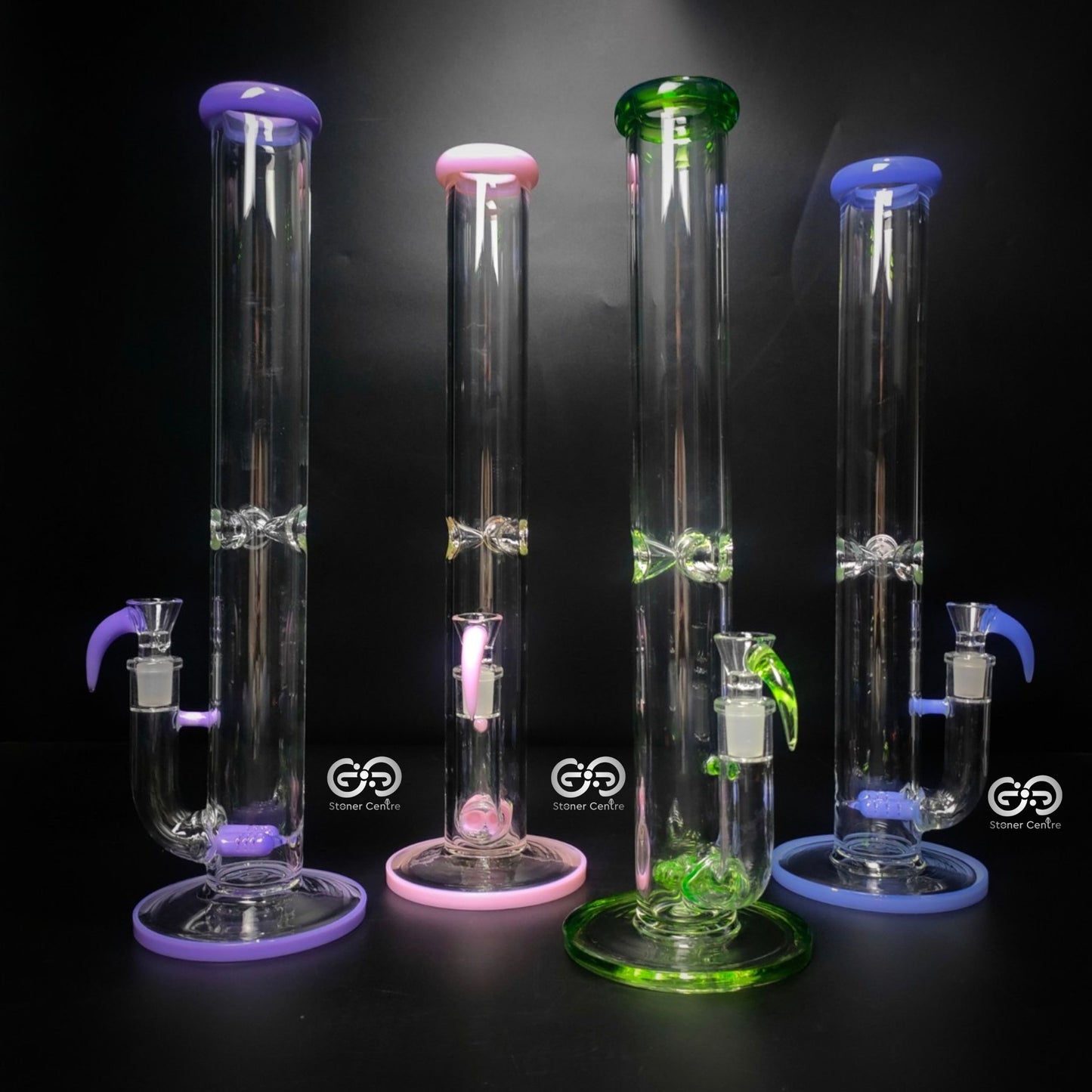 Glass Bong | NO LOGO STR WITH DOUBLE INLINE PERC 18 MM COLORFUL HORN 17 INCH