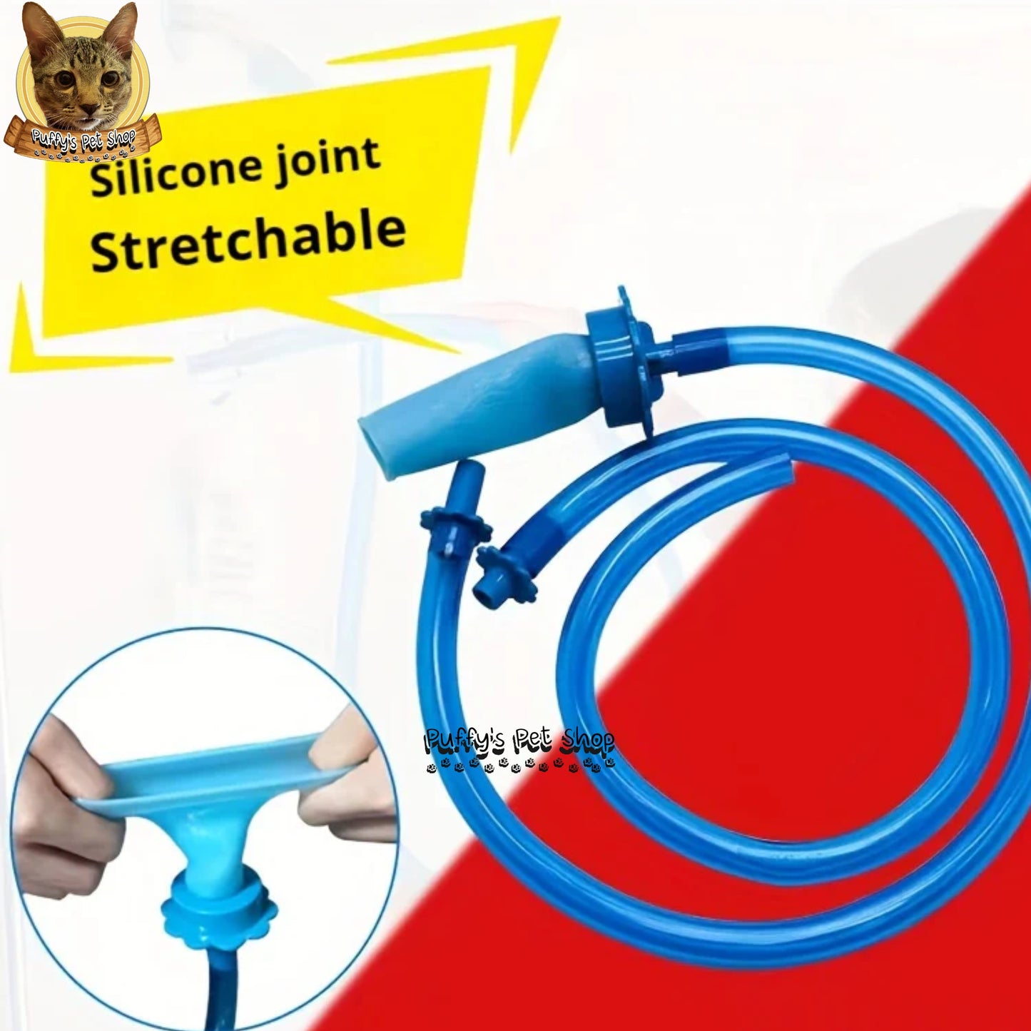 Puffy's Pet Shop | Pet Bath Faucet Attachment for Dogs & Cats หัวต่อก๊อกอาบน้ำซิลิโคนสำหรับสุนัขและแมว  กว้าง 3 ซม. ยาว 1.5 เมตร