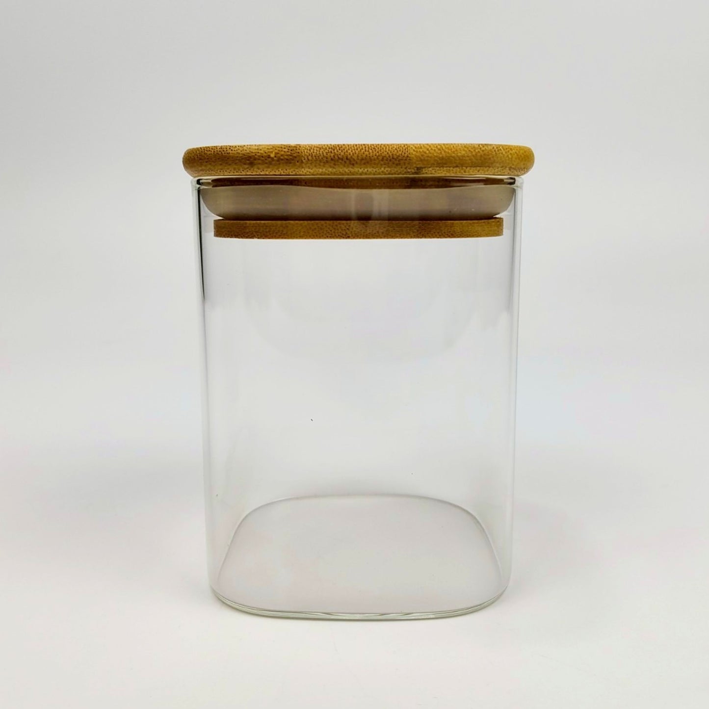 GLASS JAR | SQUARE GLASS JAR WITH WOODEN LID SIZE: 80 x 100MM - 500ML