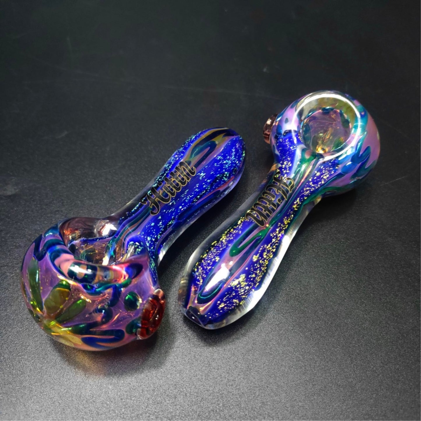 PIPE | HITTN BLUE ALIEN DICHROIC GLASS SPOON PIPE 4 INCH