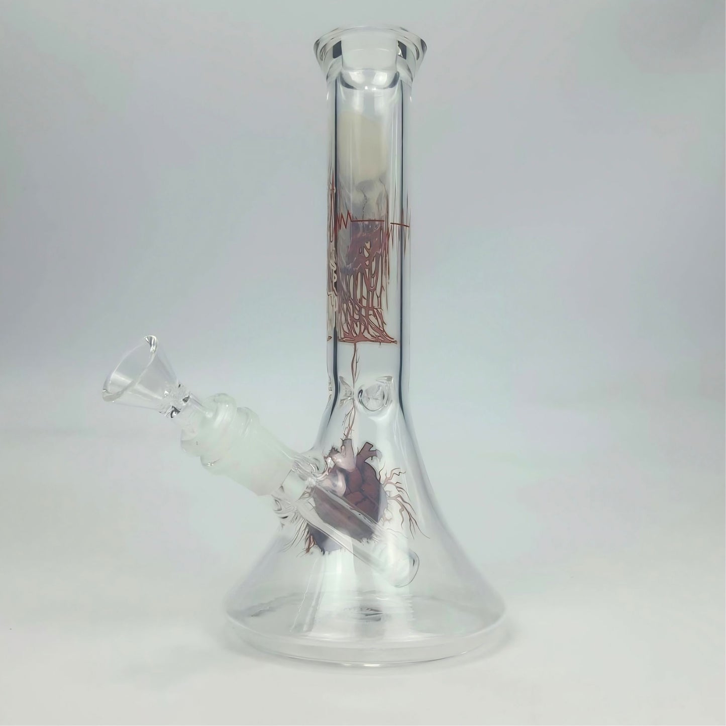 GLASS BONG | CRIMSON HEART GLOW IN THE DARK BEAKER 9INCH 5MM THICKNESS