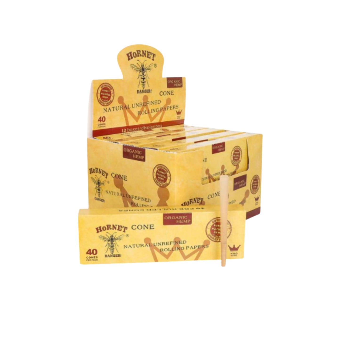 ROLLING PAPER | HORNET BROWN KINGSIZE ORGANIC HEMP PRE - ROLLED CONES