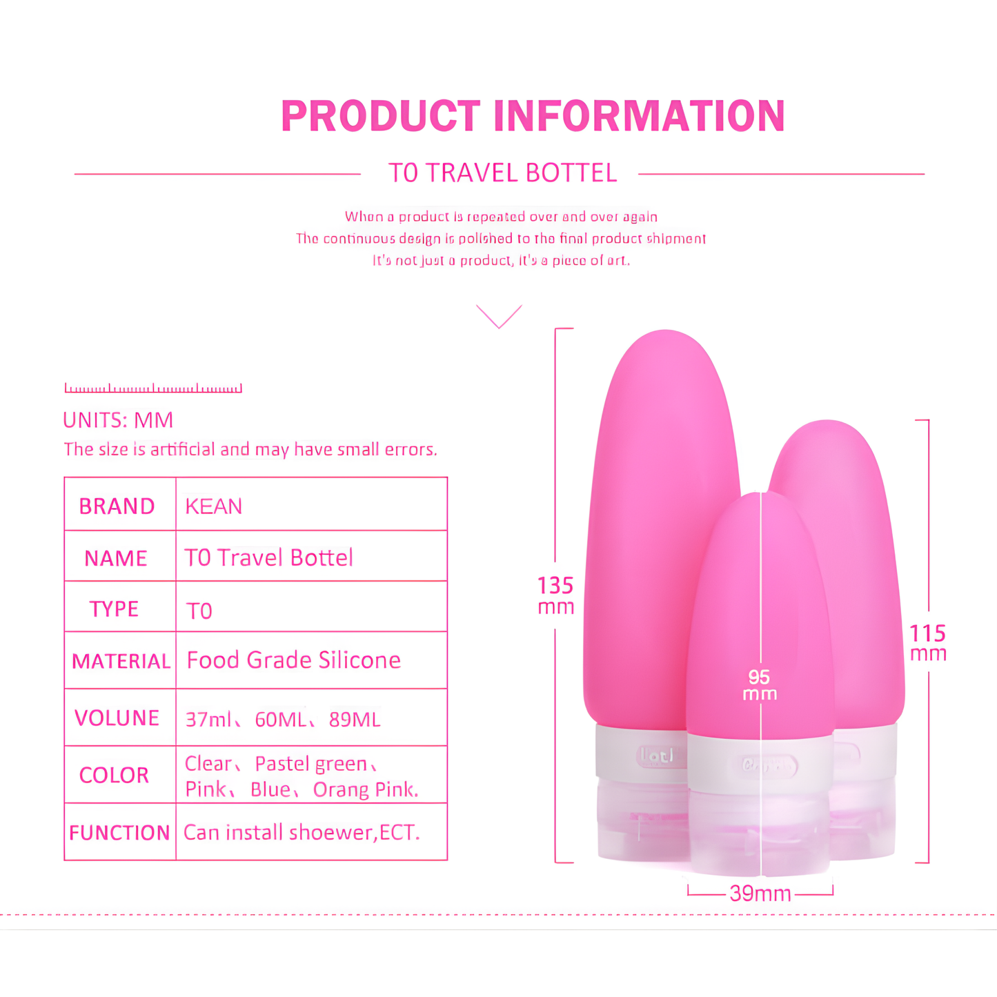 SILICONE BOTTLE - 3 PCS/PACK - 37/69/89 ML