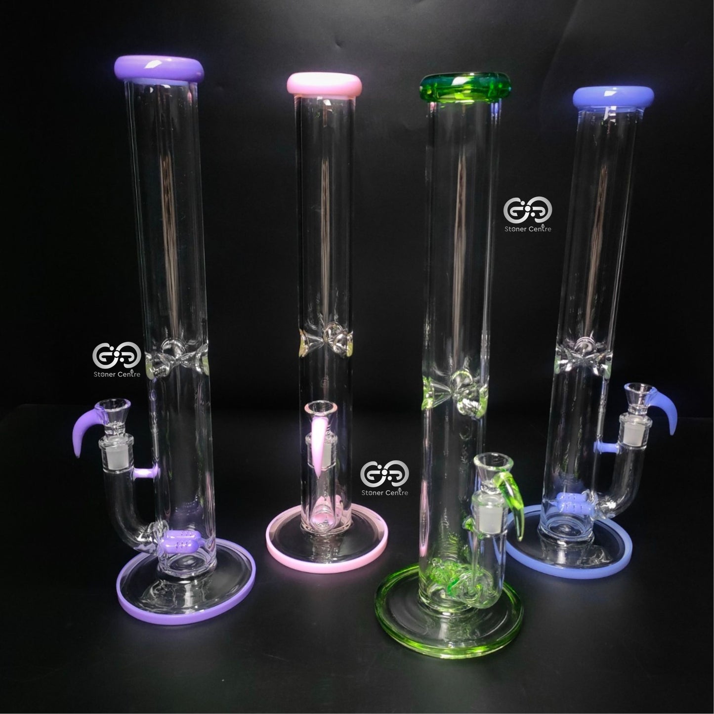 Glass Bong | NO LOGO STR WITH DOUBLE INLINE PERC 18 MM COLORFUL HORN 17 INCH