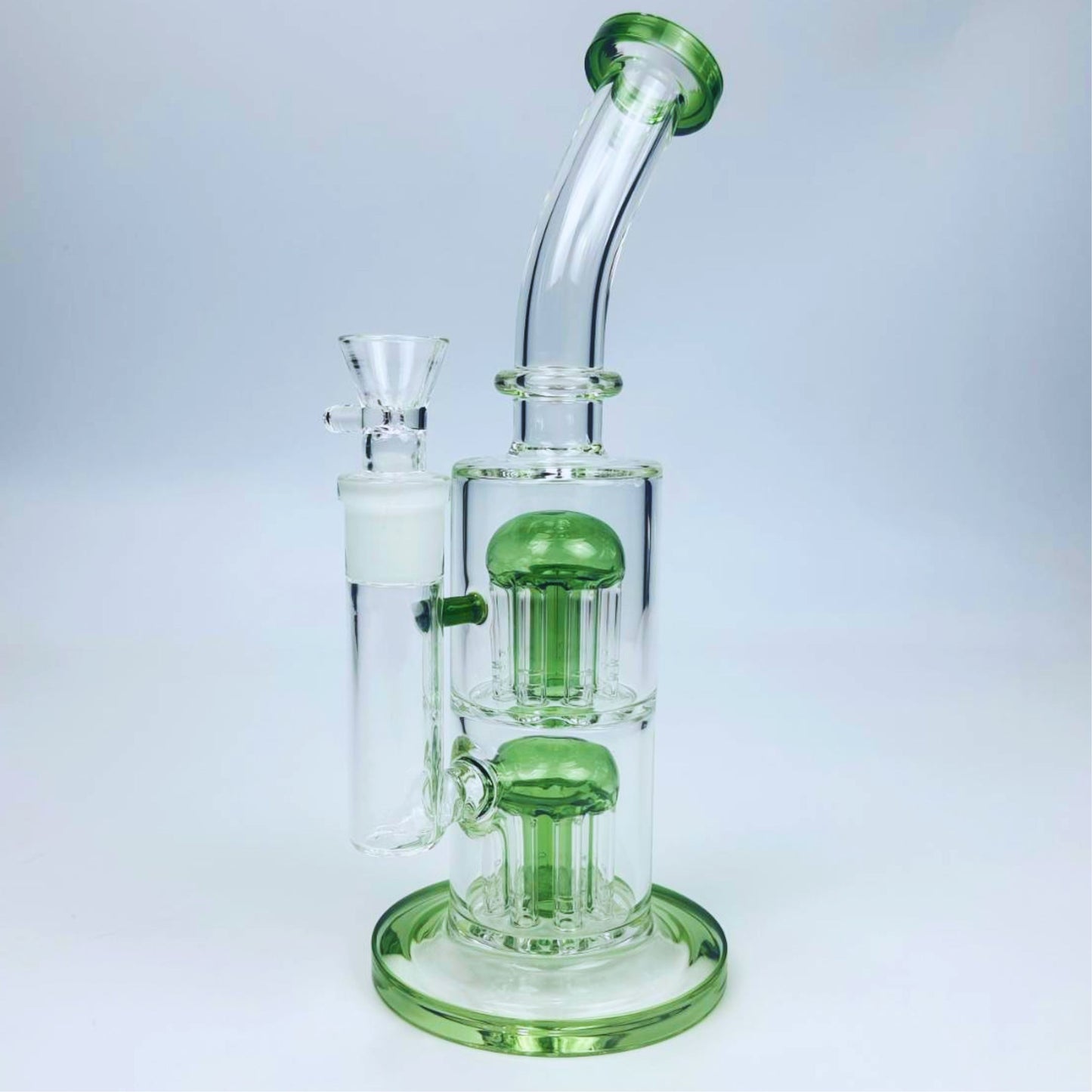 GLASS BONG | STRAIGHT GLASS RIG 10.5 INCH 18MM JOINT BUILT IN DOUBLE WATERFALL PERC - 16 ARM DIFFUSER THICKEN BASE AND COLOR TOP