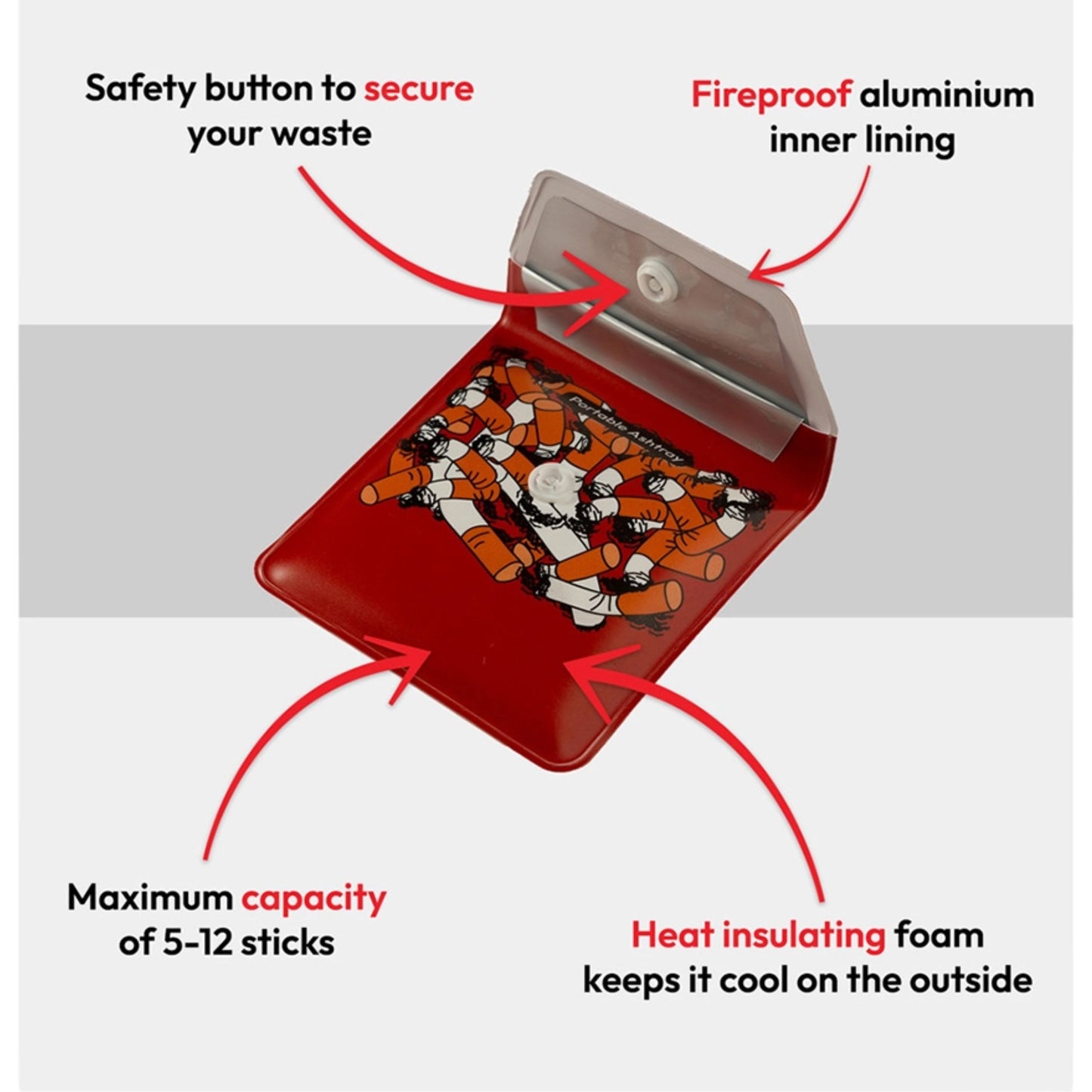 STUBB PORTABLE ASHTRAY POUCH SIZE : 8x8 CM