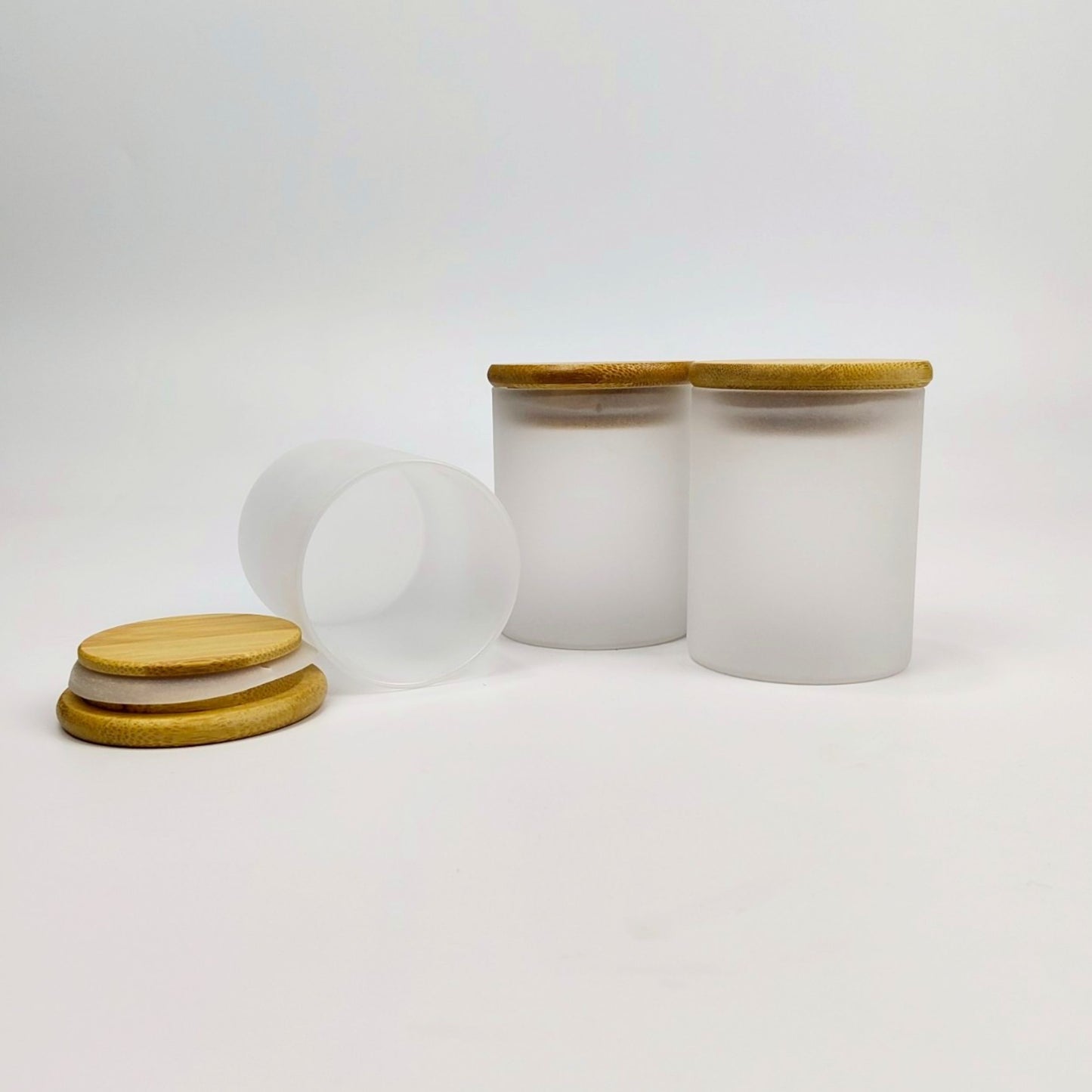GLASS JAR | FROSTED GLASS JAR WITH WOODEN LID SIZE: 65 x 80MM - 200ML