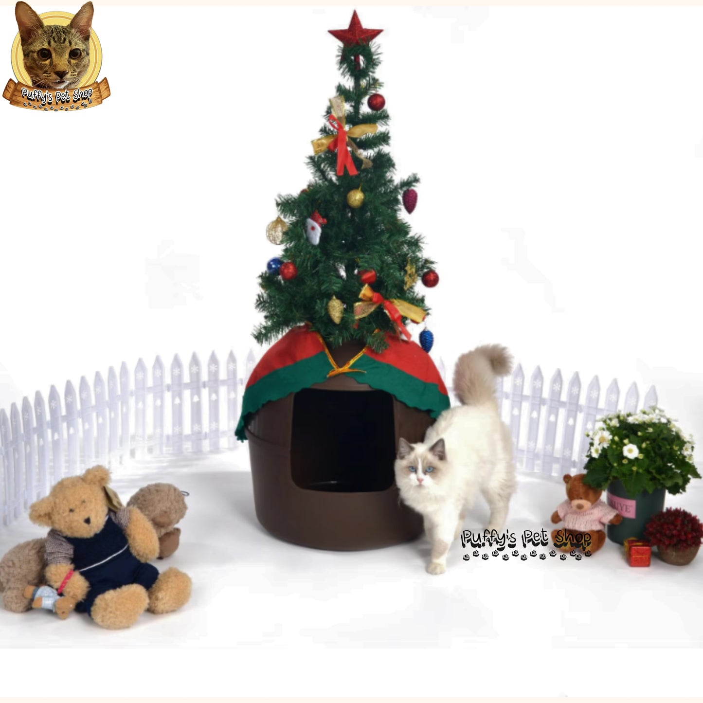 Puffy's Pet Shop | Large Cat Tree House Removable & Durable บ้านแมวต้นไม้ ขนาดใหญ่ แข็งแรง ถอดล้างได้ ตกแต่งบ้านได้ ขนาด 51 x 51 x 51.5 ซม.