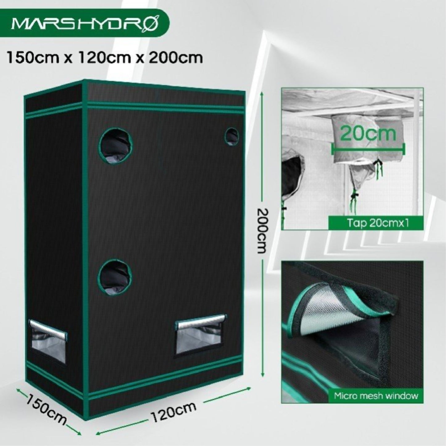 GROWING TOOLS | MASR HYDRO 2 IN 1 GROW TENT 150x120x200 CM