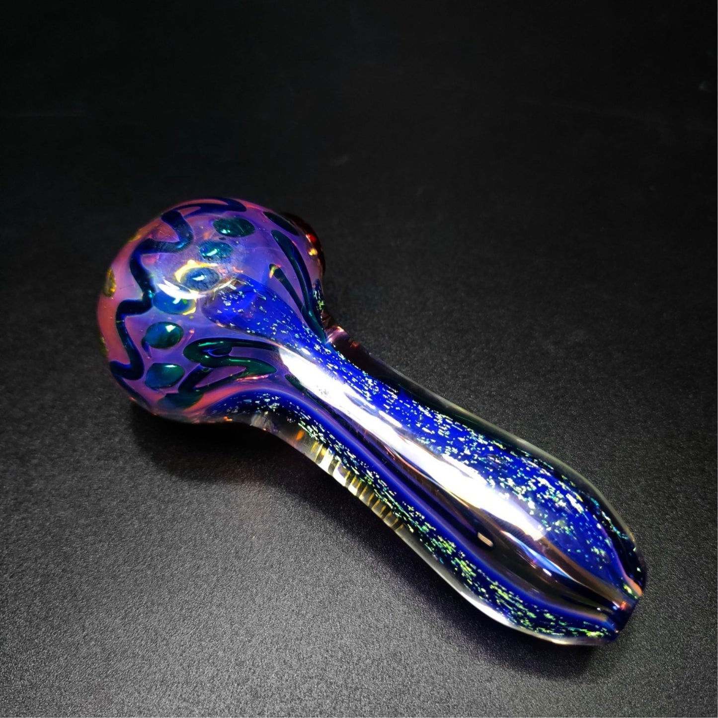 PIPE | HITTN BLUE ALIEN DICHROIC GLASS SPOON PIPE 4 INCH