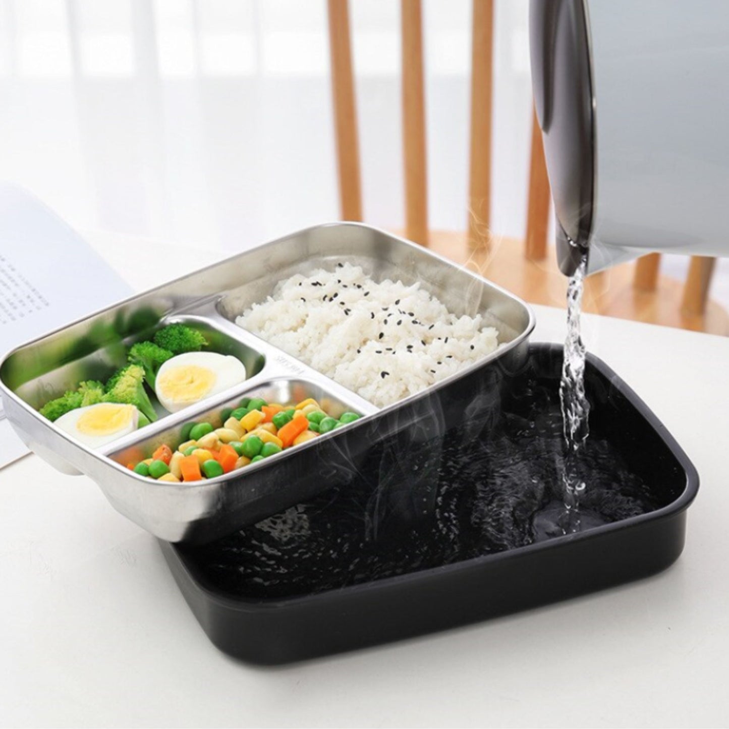 BENTO LUNCH BOX 3 SLOT SIZE 19x26x6 cm | กล่องอาหารกลางวัน กล่องข้าว SUS304 อุ่นอาหารได้โดยน้ำอุ่น