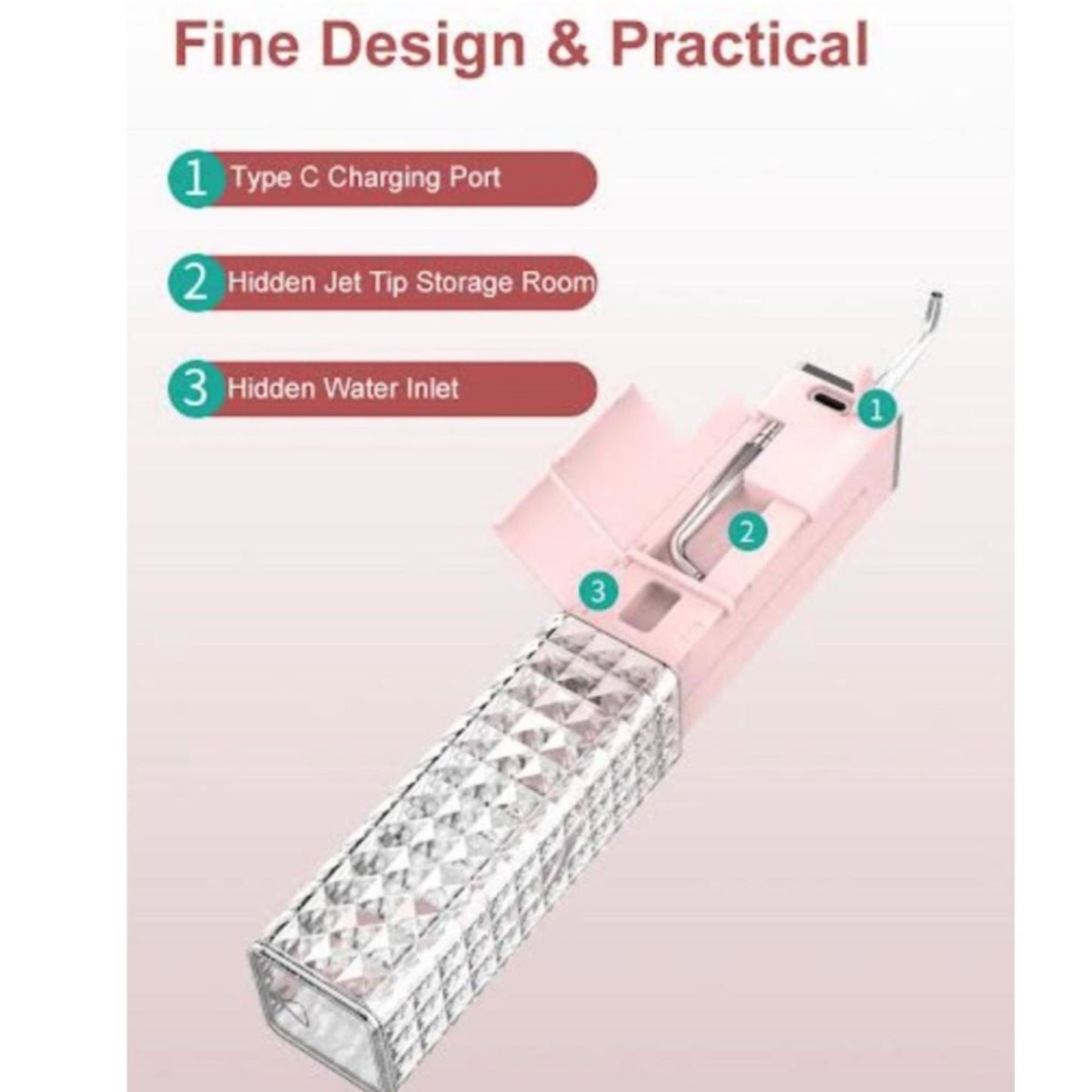 WATER FLOSSER | PORTABLE ORAL IRRIGATOR WITH PISTON PUMP PINK