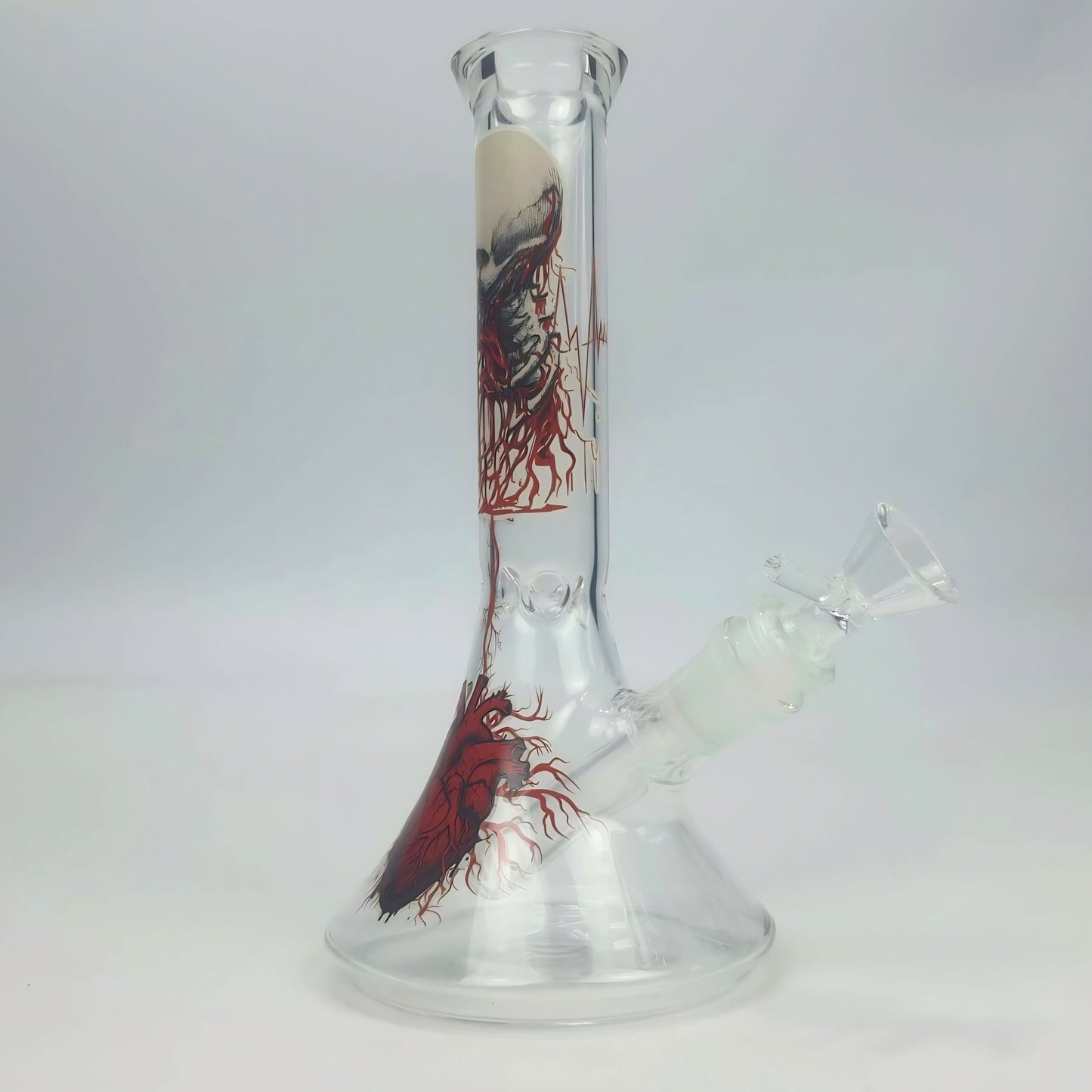 GLASS BONG | CRIMSON HEART GLOW IN THE DARK BEAKER 9INCH 5MM THICKNESS