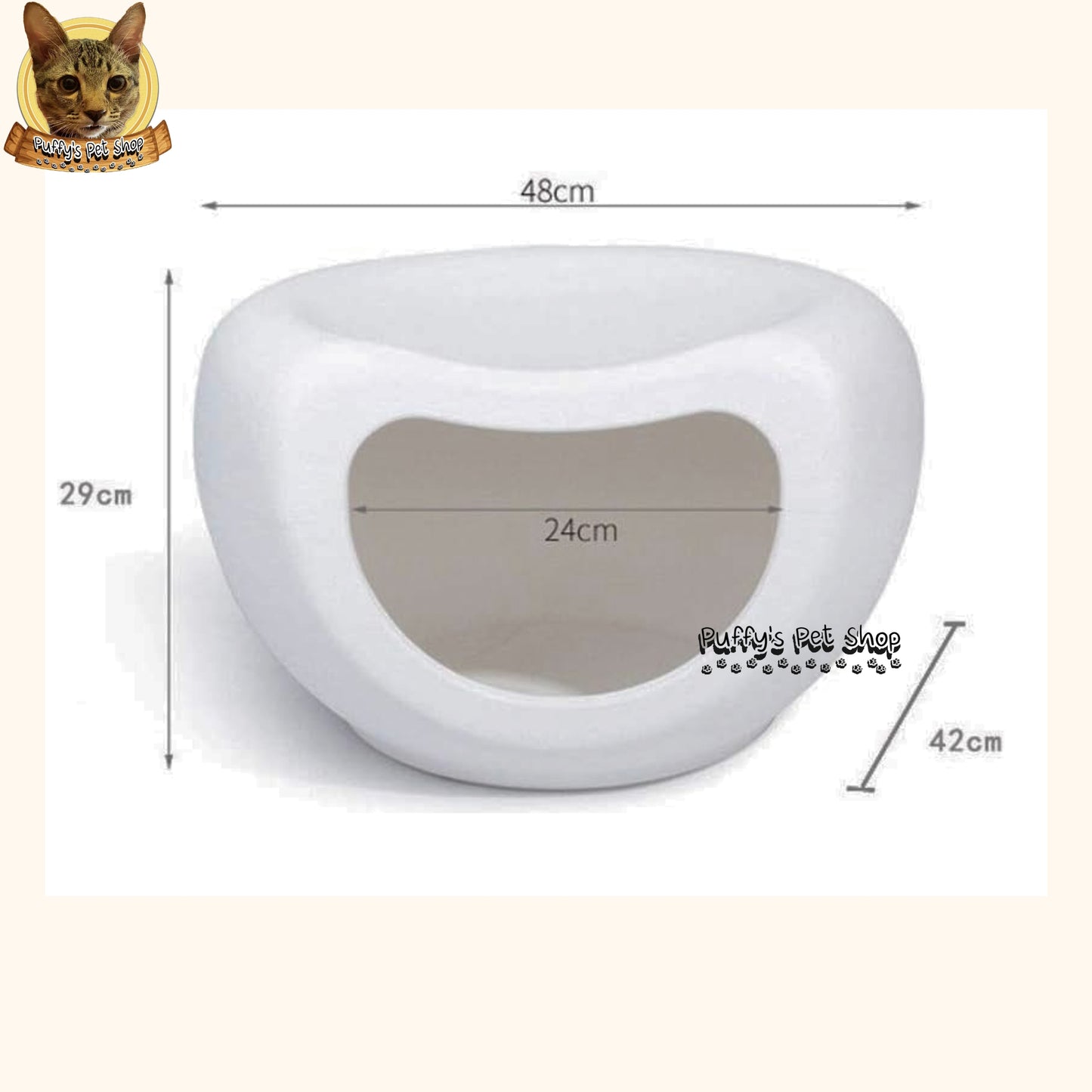 Puffy's Pet Shop | Smiley Cat House with Chair & Storage บ้านแมวหน้ายิ้มพร้อมเก้าอี้และที่วางของ ขนาด: 48 x 42 x 29 ซม.