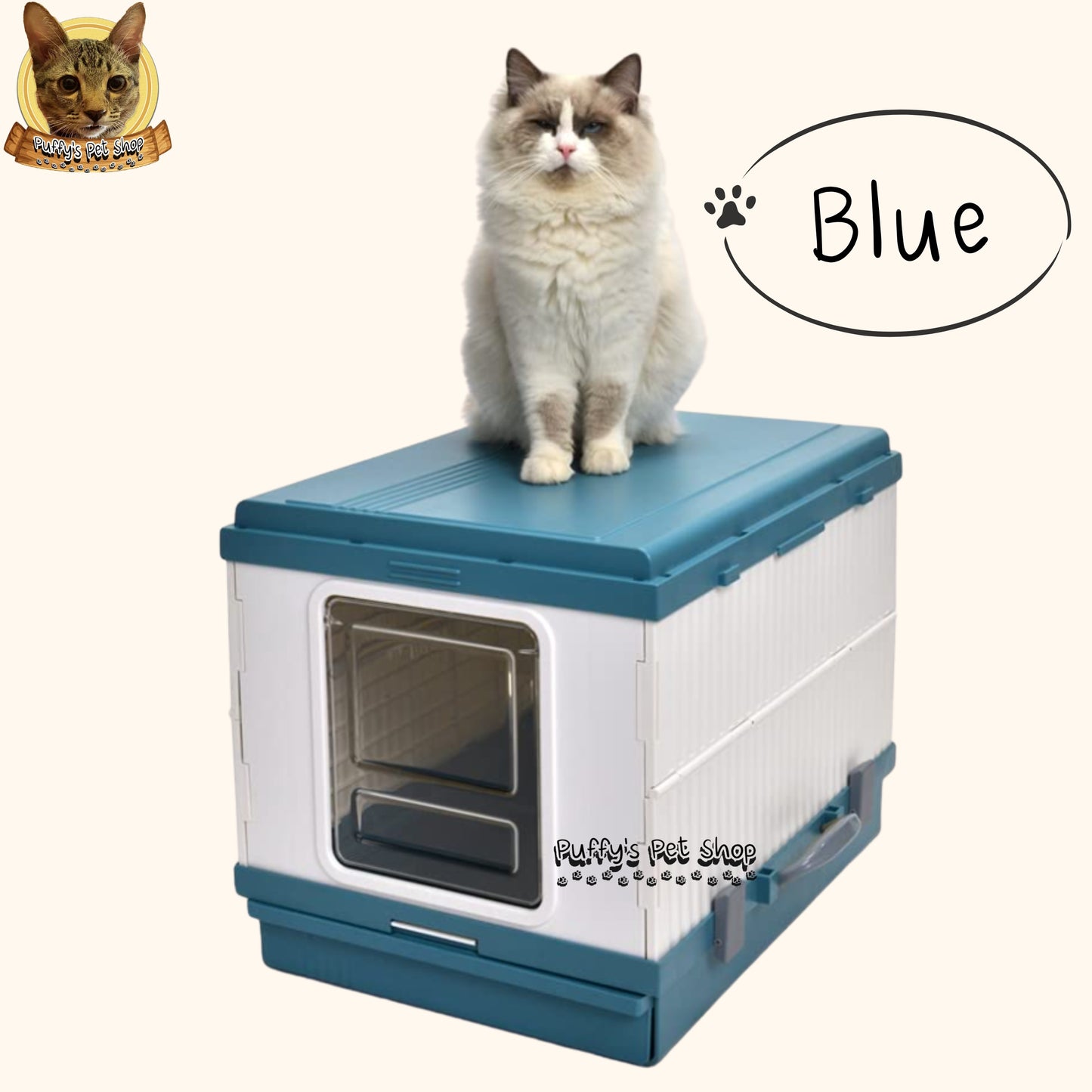 Puffy's Pet Shop | Foldable Cat Litter Box with Scoop set ห้องน้ำแมวแบบพับเก็บได้ พร้อมไม้ตักทรายในชุด ขนาดกาง 46.3 x 53.5 x 41.5 ซม