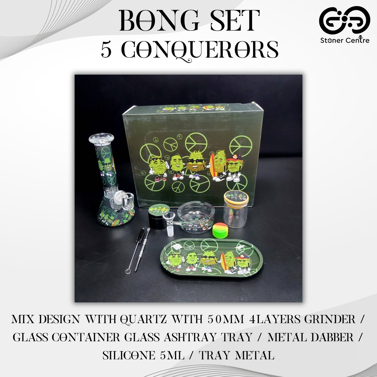 BONG SET (MIX DESIGN WITH QUARTZ) | 5 CONQUERORS