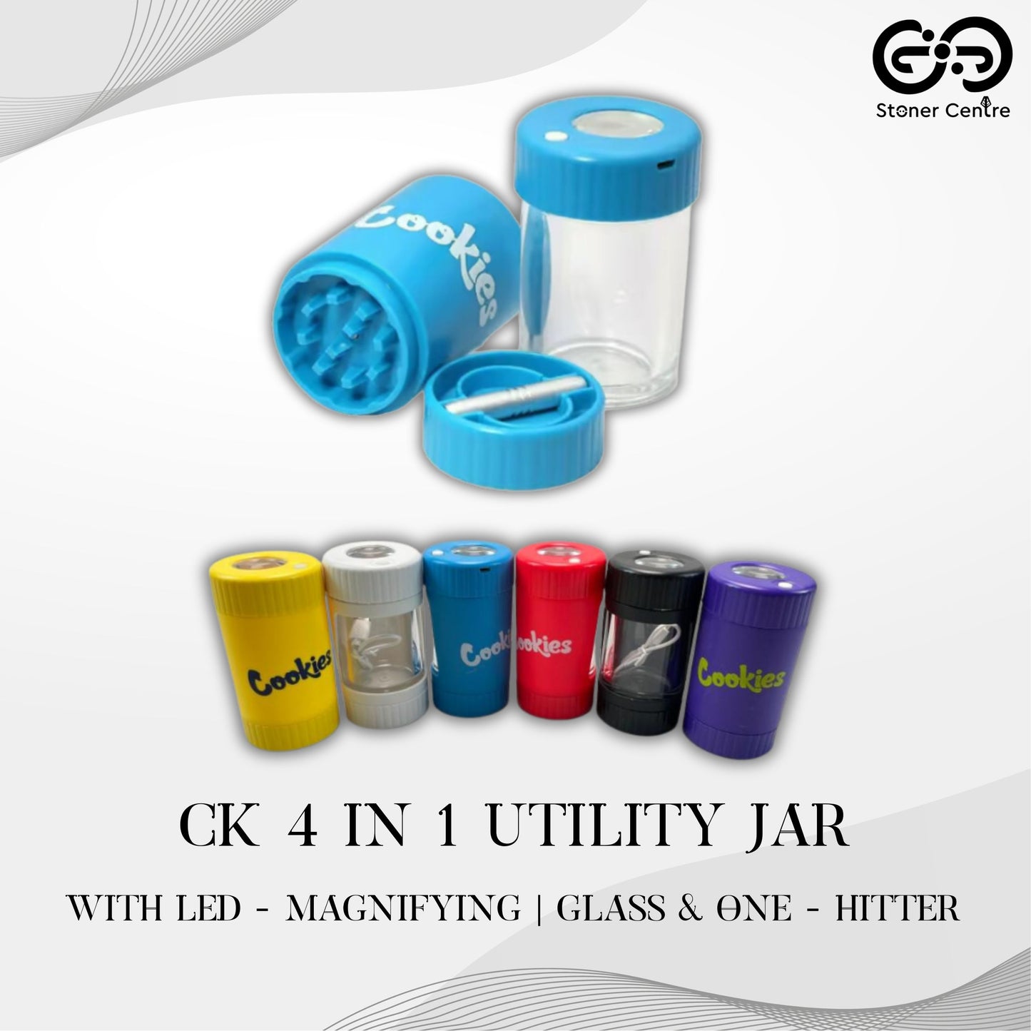 GRINDER | CK 4 IN 1 JAR WITH LED | MAGNIFYING GLASS &amp; ONE-HITTER